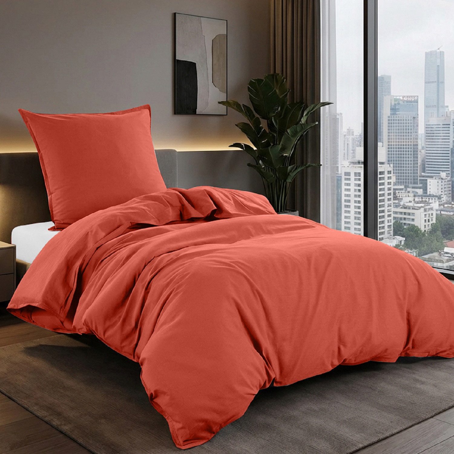 wometo Bettwäsche Stone Washed 135x200 Renforcé, Baumwolle, 2 teilig, OEKO-TEX®, 100% Baumwolle, Bettwäsche im Knitterlook mit Stehsaum