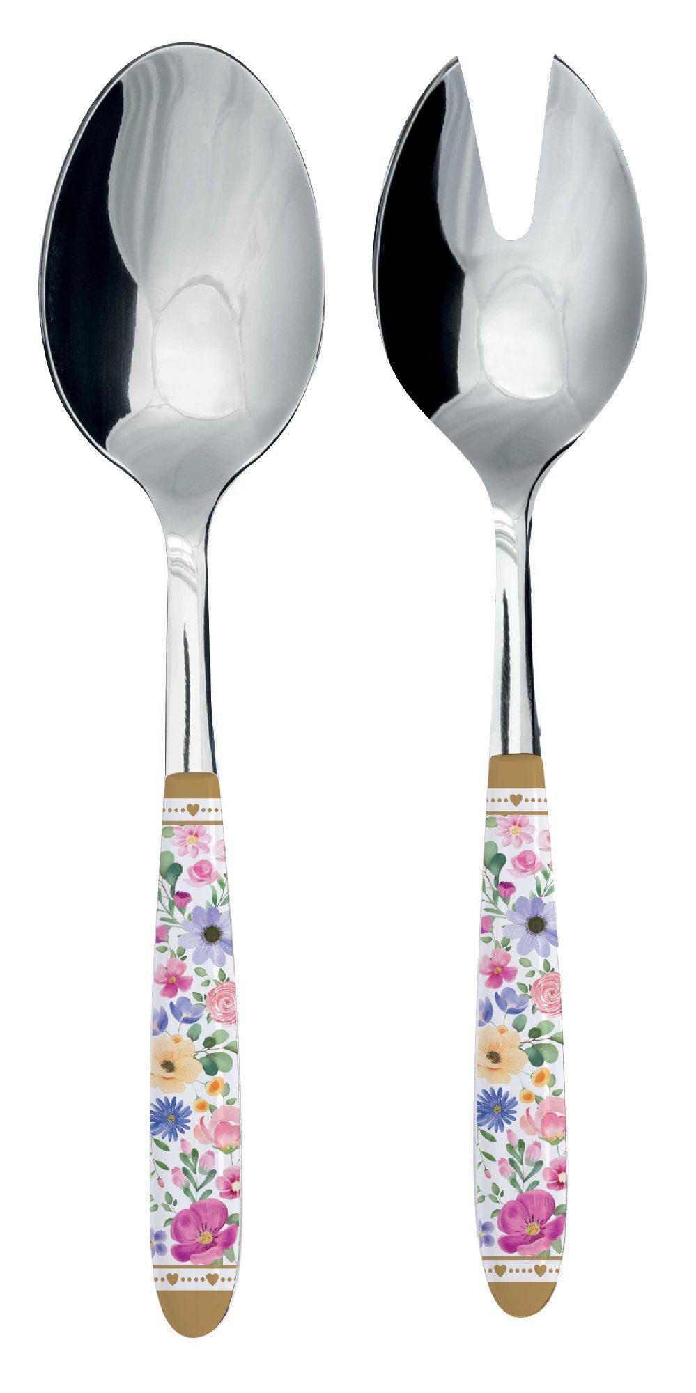 EasyLife Salatbesteck Mon Amour, Spülmaschinengeeignet, Mehrfarbig, Herzen & Blumen, H: cm