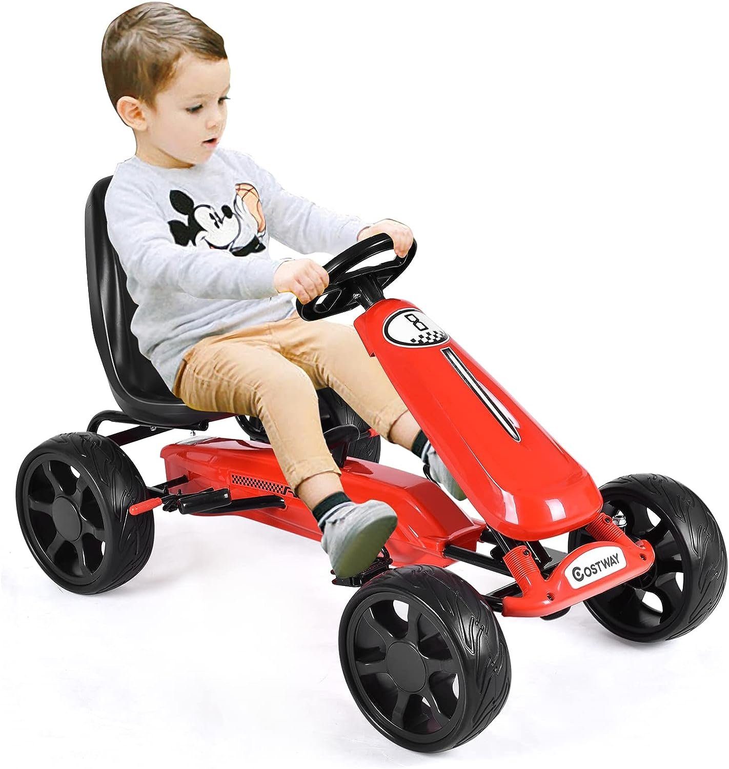 KOMFOTTEU Go-Kart Kinderfahrzeug, mit Verstellbarem Sitz, bis 30kg