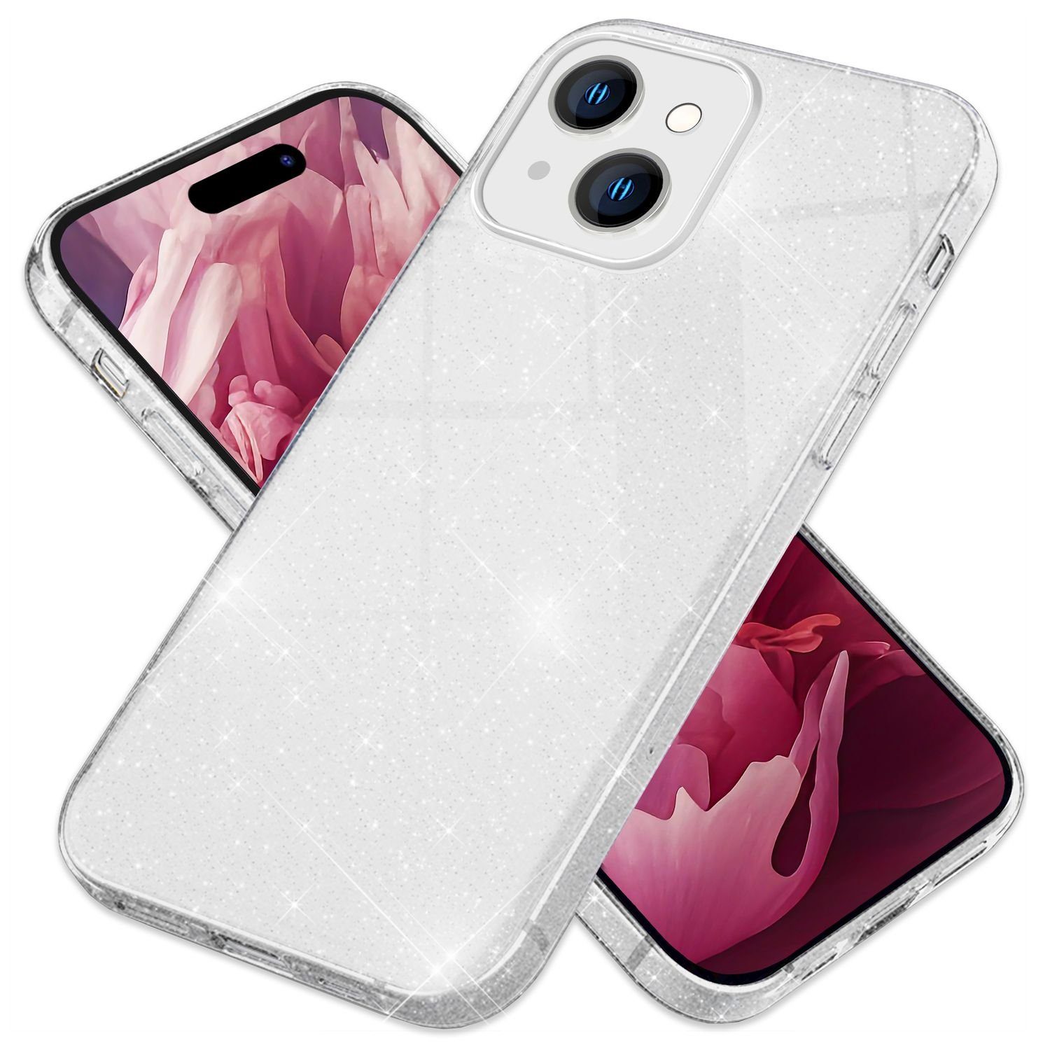 Nalia Smartphone-Hülle Apple iPhone 15 15,5 cm (6,1 Zoll), Glitzer Silikon Hülle / Verstärkte Innenseite / Glänzende Schutzhülle
