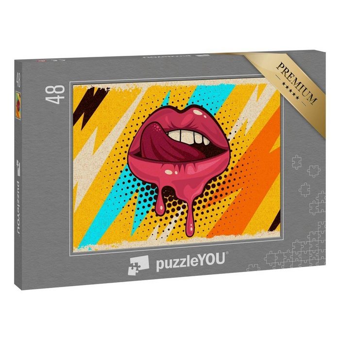 puzzleYOU Puzzle Pop-Art: Rosa rote Lippen Mund und Zunge 48 Puzzleteile puzzleYOU-Kollektionen Comic Kunst & Fantasy