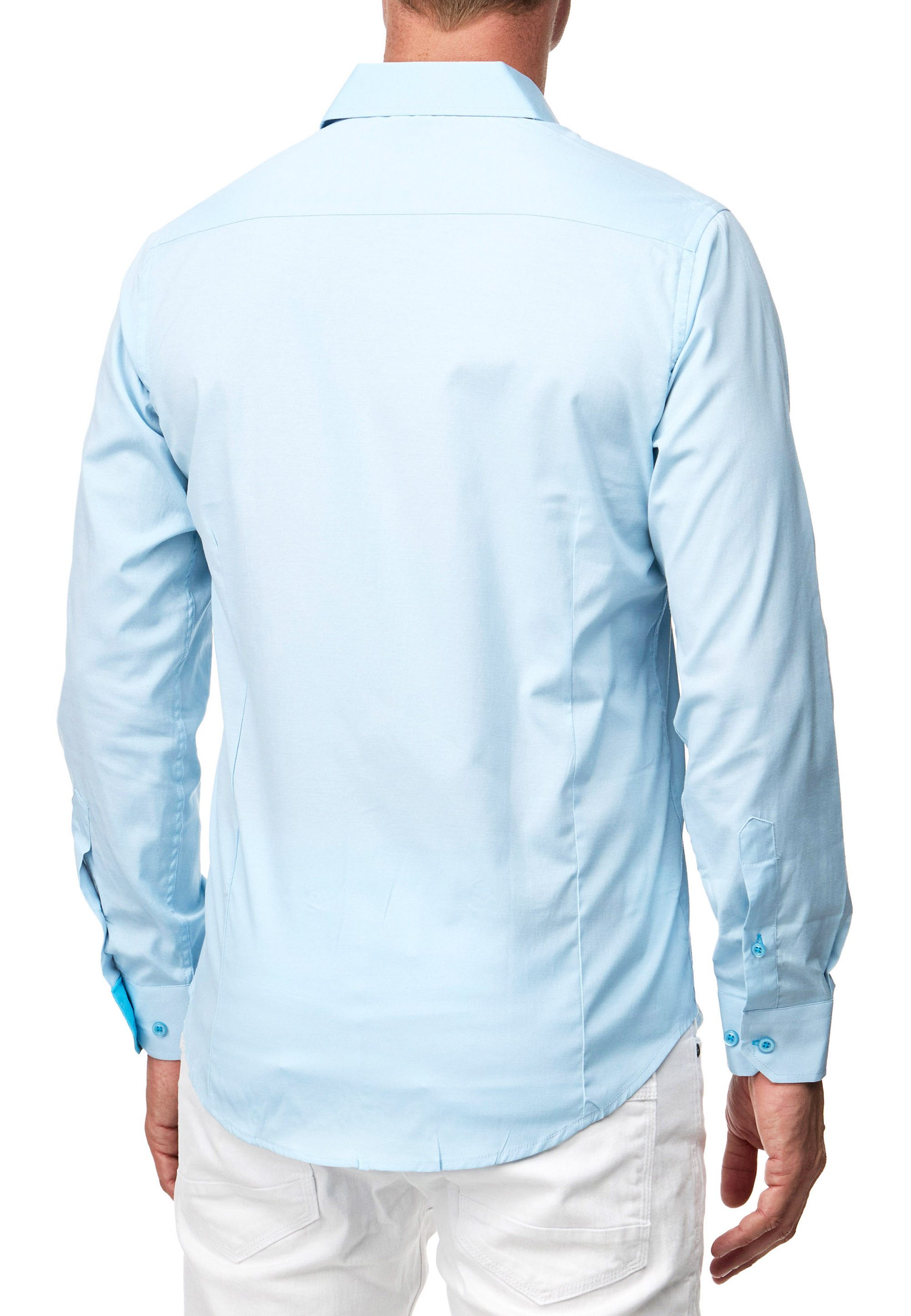 R-NEAL Businesshemd Pastellhemd Herren Slim Fit Hemd Langarm Kontrasthemd Cotton Strech