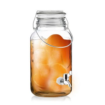 Oramics Getränkespender aus Glas mit Zapfhahn 4 Liter Wasserspender mit Metallbügelverschluss, im Retro Einmachglas Design für Bowle Cocktails Säfte oder Mixgetränke