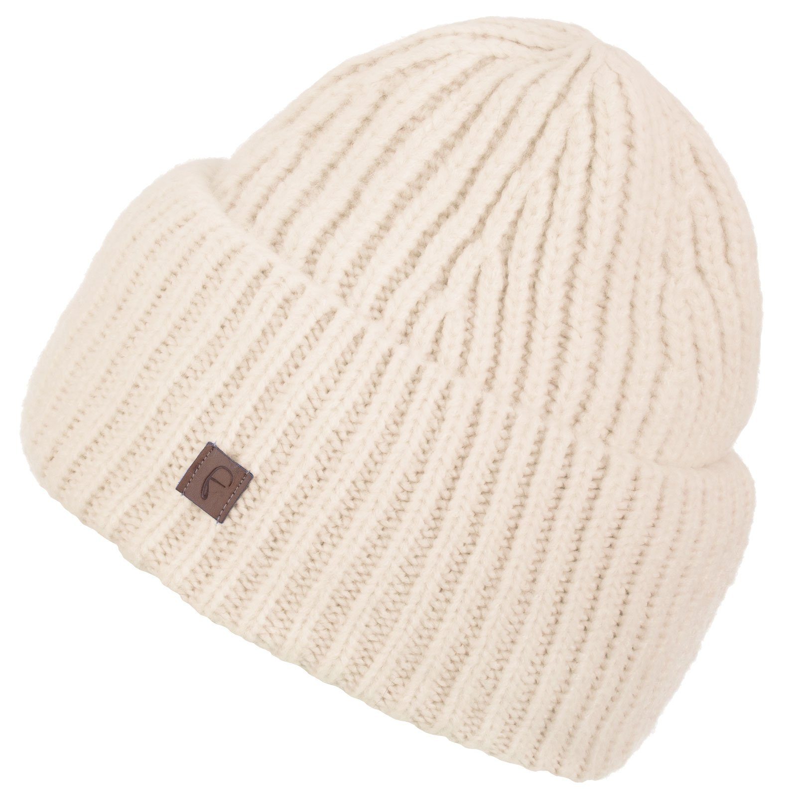 Wintermütze Mütze Winter beige Damen Beanie Grobstrick Faera Aufschlag Strickmütze breiter (1-St)