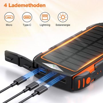 Sumosuma 18W Solar Ladegerät mit 3 Ausgangsport & 3 Eingangsport Solar Powerbank 20000 mAh (5 V), 4 Solarpanels und Taschenlampe, für Smartphones, Tablets