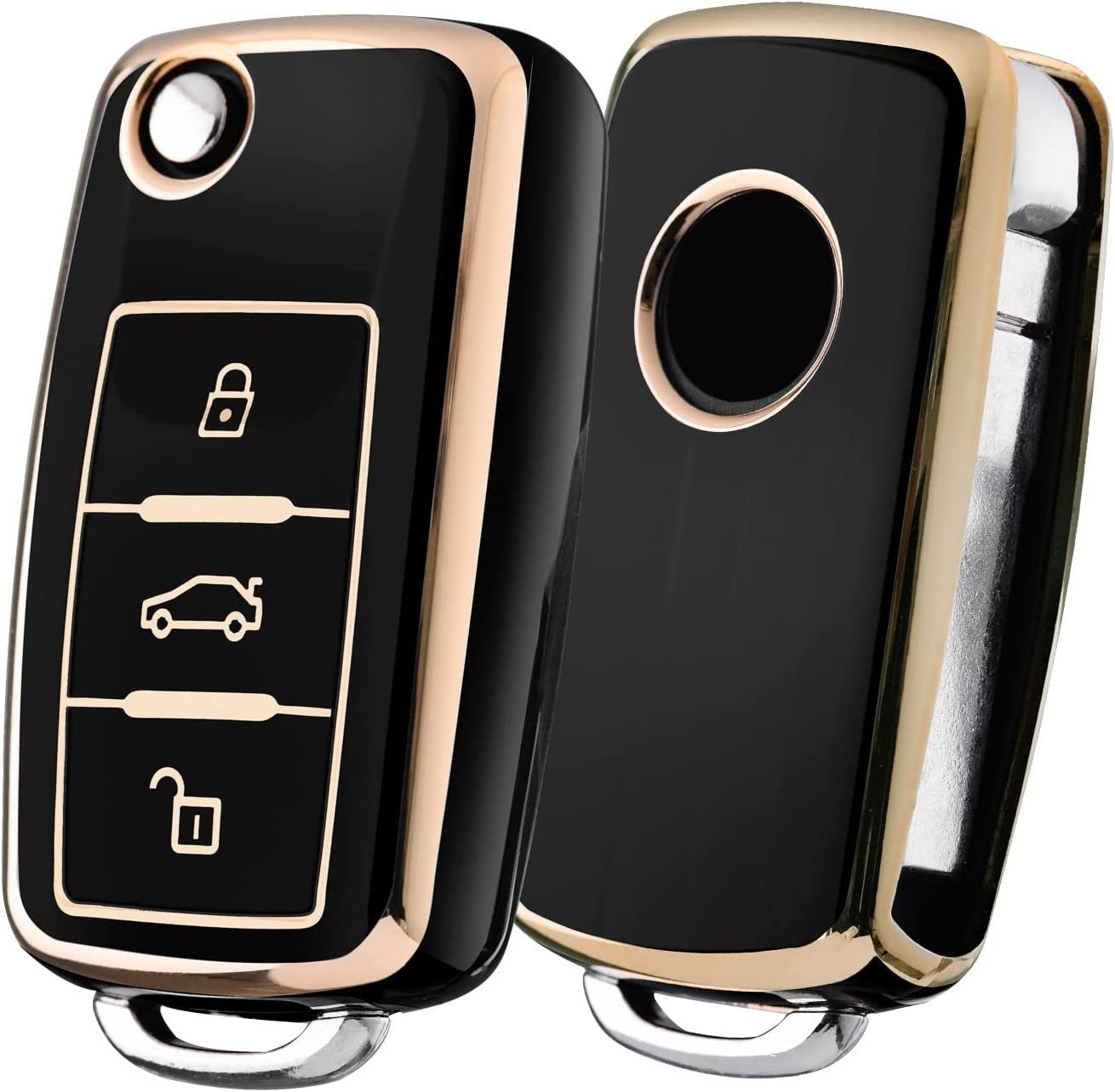Haiaveng Schlüsseltasche Autoschlüssel Hülle VW, VW Golf Schlüsselbox, Schlüsselhülle Cover für vw Polo Passat Skoda Seat 3-Tasten schwarz