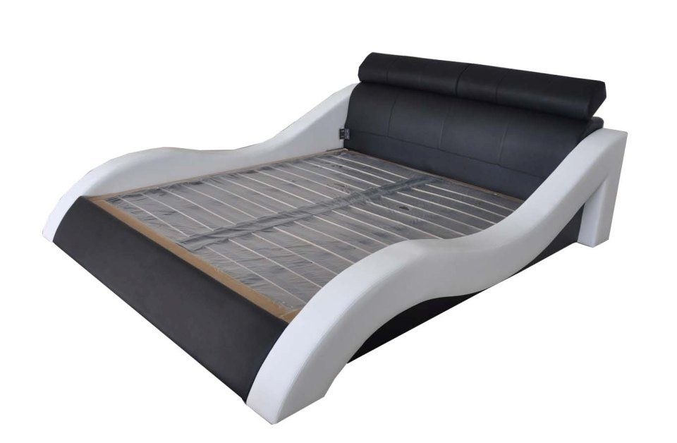 JVmoebel Bett Doppel Luxus Design Leder Bett Polster Betten Moderne Multifunktion Schwarz/Weiß