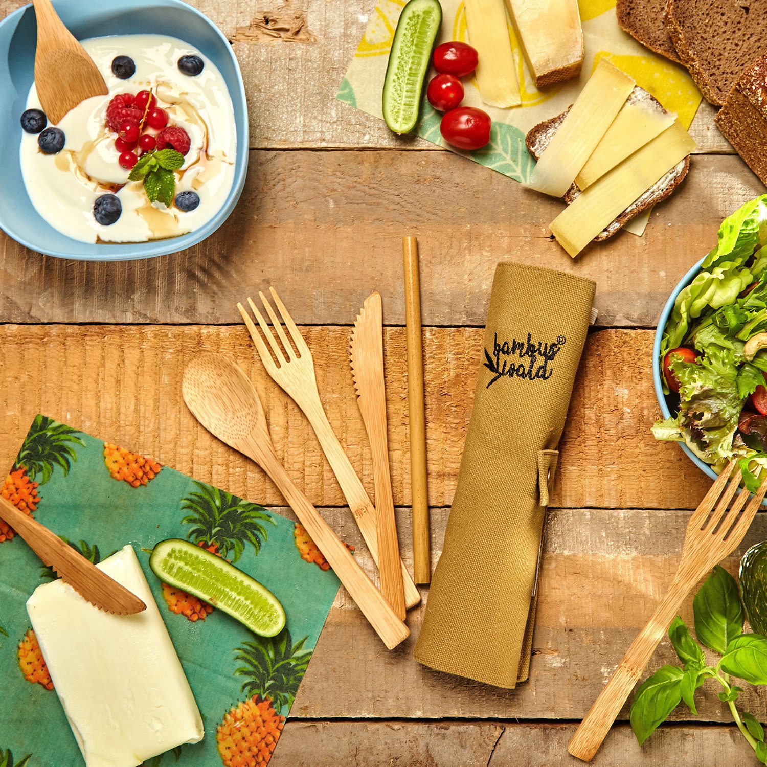 Klarstein Kochbesteck-Set Reisebesteck mit brauner Tasche