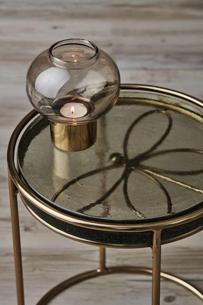 carla&marge Teelichthalter (Kerzenständer Braun Höhe ca. Messing), gefärbtem Welene in Glas, mit cm Teelichthalter aus aus 23 aus Fuß Kristallglas