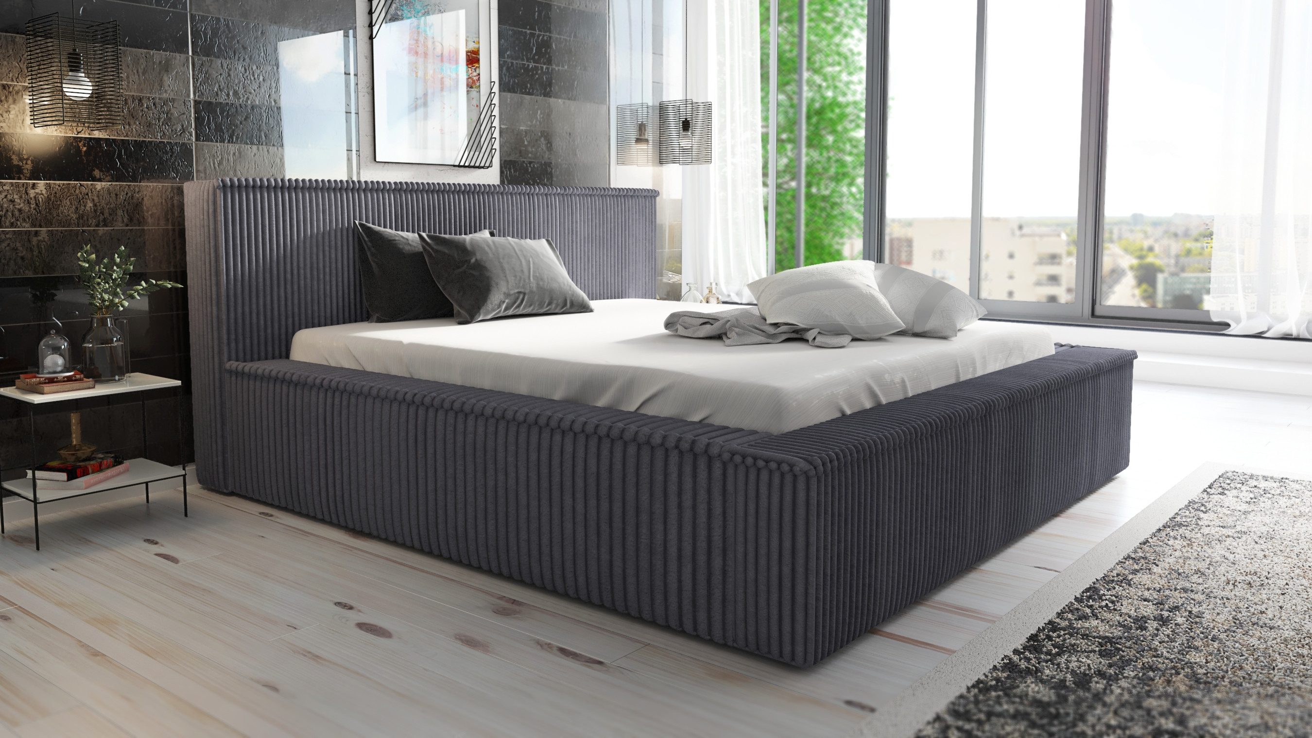 A&J MöbelLand GmbH Polsterbett RIO-OM mit Bettkasten und Lattenrost. (Bett mit Kopfteil. Lattenrost und Bettkasten . Viele Varianten zur Auswahl – wählen Sie Größe und Farbe!, TOP ANGEBOT), Länge: 220 cm Höhe Kopfteil: 100 cm
