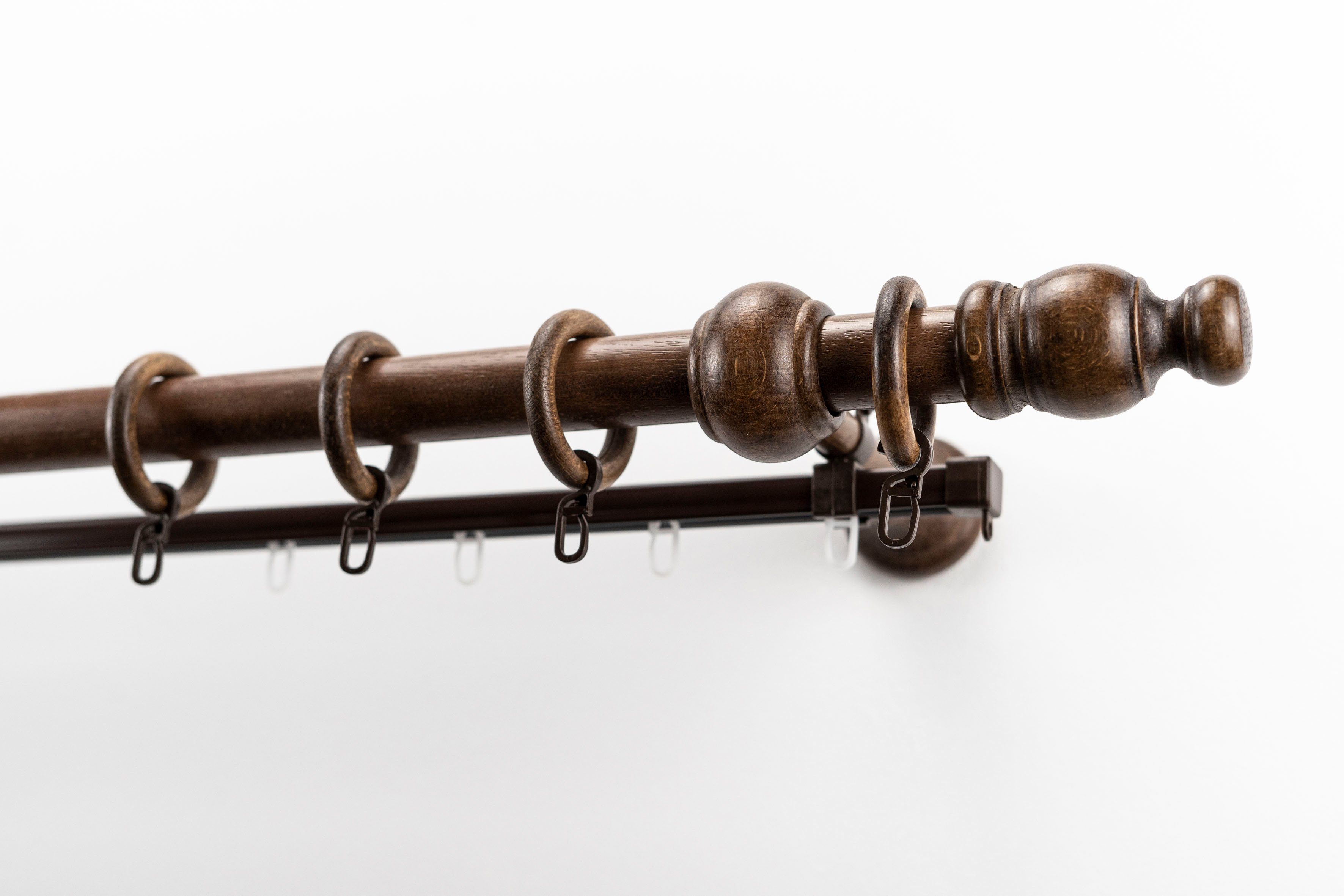 GARESA Шториstange NOVA, Ø 28 mm, 2-läufig, Wunschmaßlänge, mit Bohren, verschraubt, Holzwerkstoff, Vorhanggarnitur Holz, verlängerbar, Wandmont.,mit Ringe/2 Lauf Gleiter