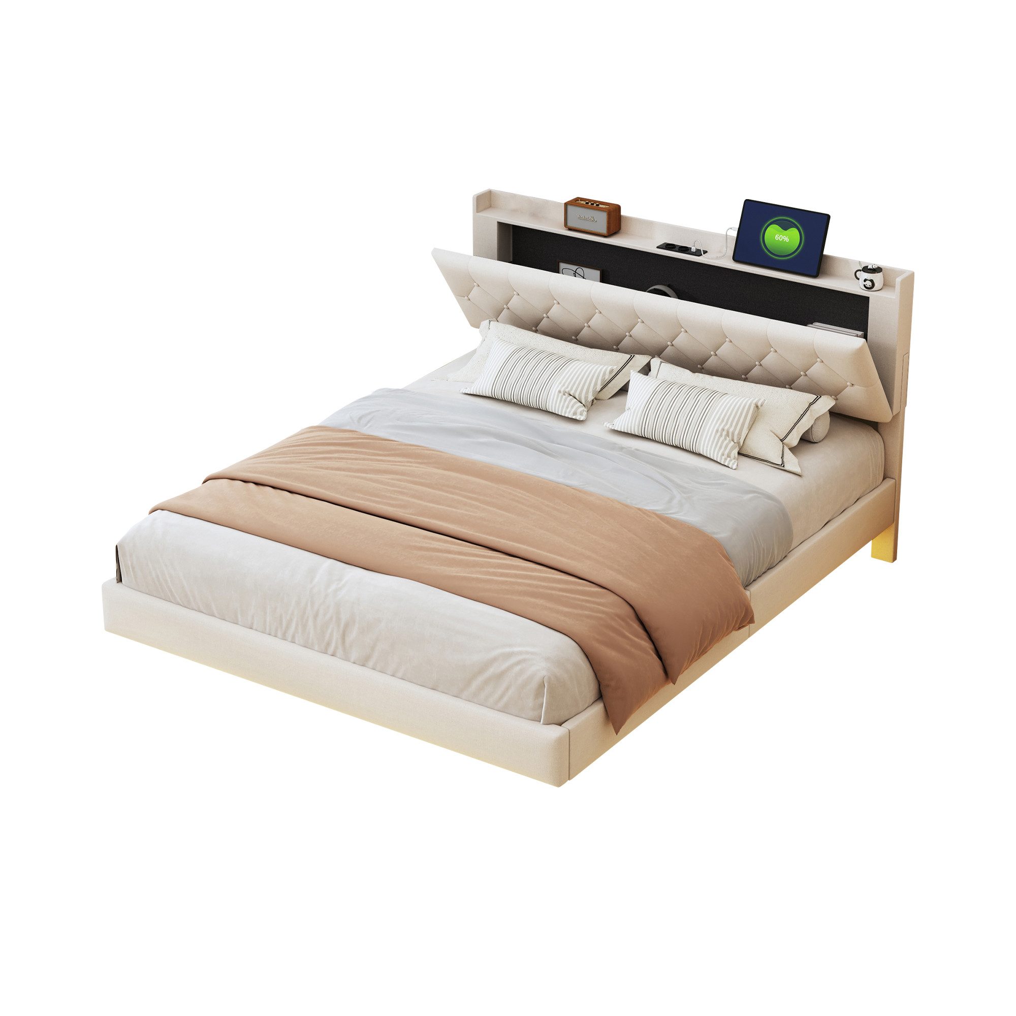 Flieks Polsterbett, LED Doppelbett 160x200cm mit günstig online kaufen