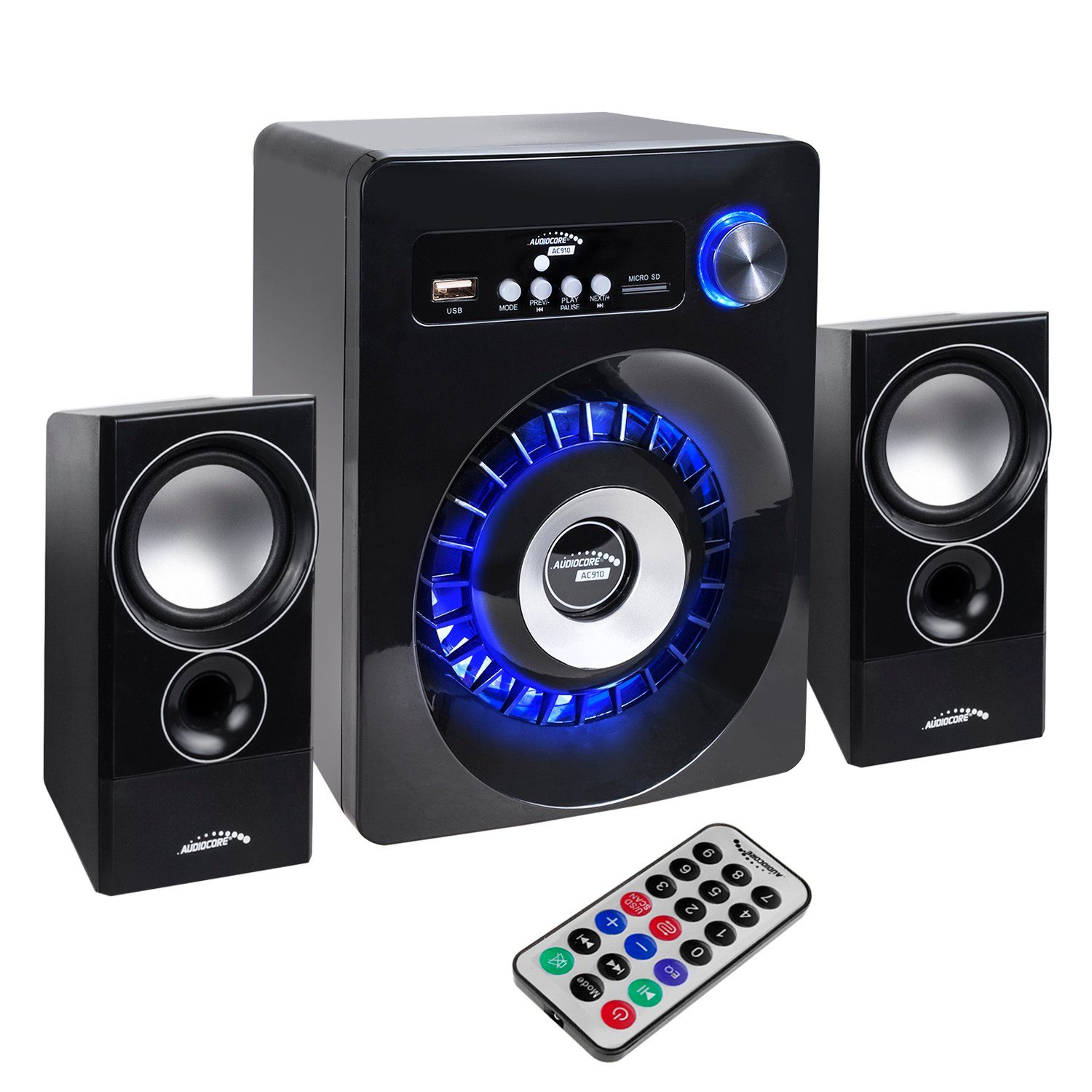 Audiocore AC910 2.1 Колонкиsystem (Bluetooth, 55 W, AUX, USB, SD, UKW-Radio, inkl. Fernbedienung)