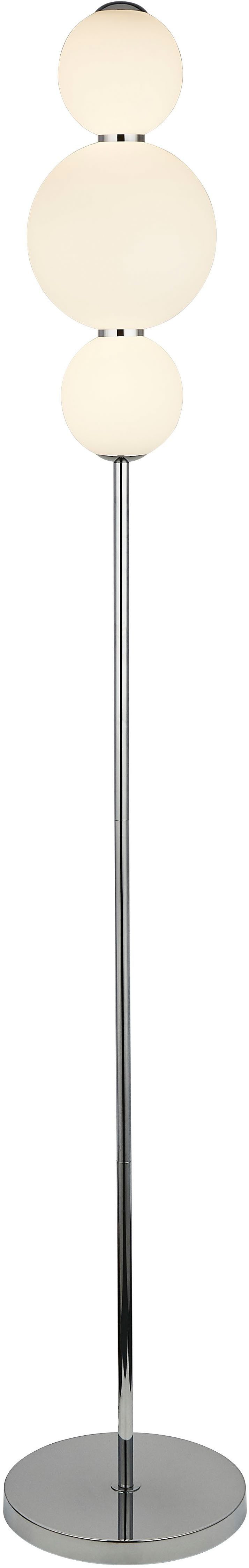 Searchlight Stehlampe Snowball 3Lt Floor Lamp - Chrome Metal & Opal Glass Shade, LED fest integriert, Warmweiß