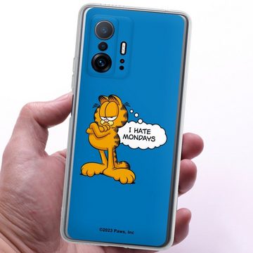 DeinDesign Handyhülle Garfield Katze Spruch Garfield I Hate Mondays Blue, Xiaomi 11T Pro 5G Silikon Hülle Bumper Case Handy Schutzhülle