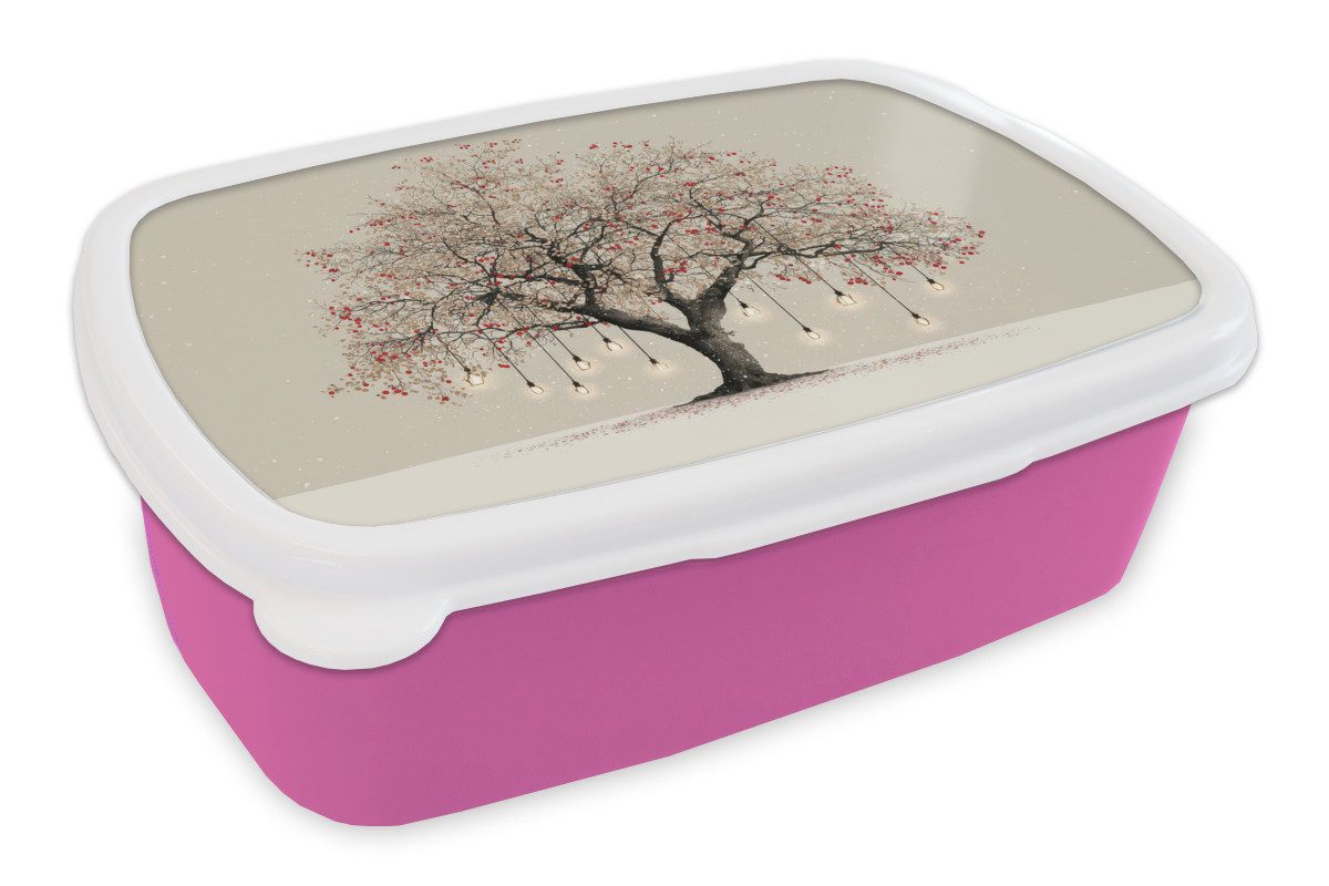 MuchoWow Lunchbox Lichterbaum - Winter - Weihnachten - Mehrfarbig, Kunststoff, (2-tlg), Brotdosen, Lunch Box, Brotbox für Kinder und Erwachsene