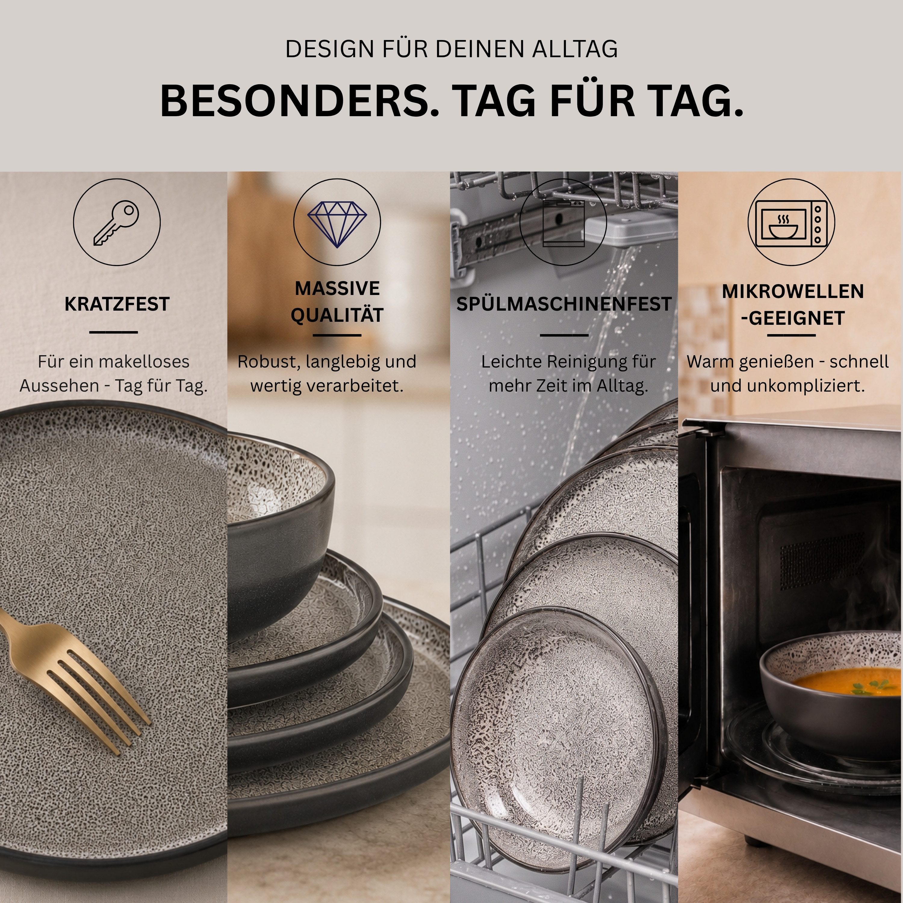 SÄNGER Tafelservice Luxor Geschirrset (30-tlg), 6 Personen, Steingut, Braun-Beige, Handmade, Erweiterbar, VALUE COLLECTION