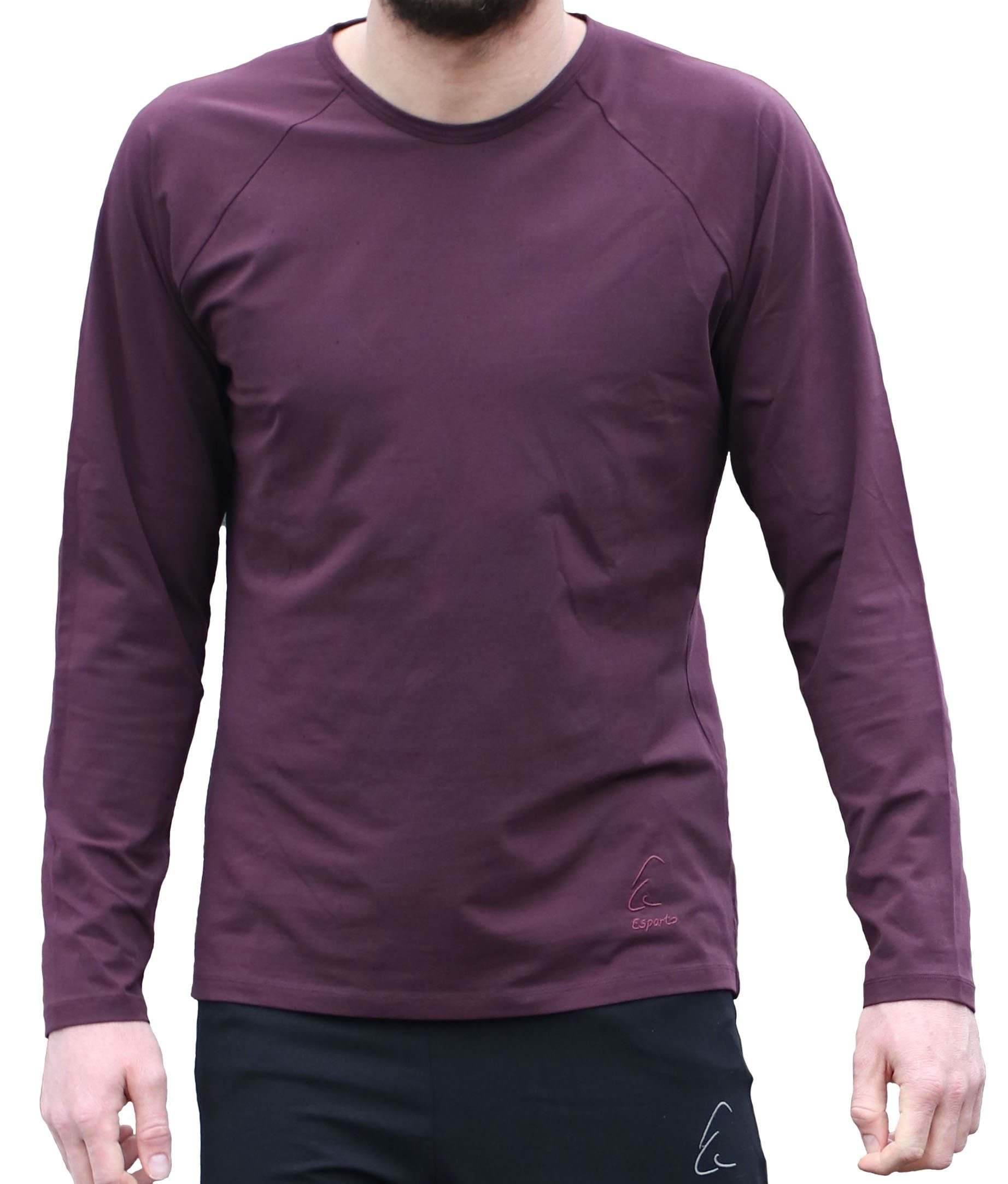 ESPARTO Yogashirt Herren-Langarmshirt Karl Shirt aus feinster Biobaumwolle Aubergine