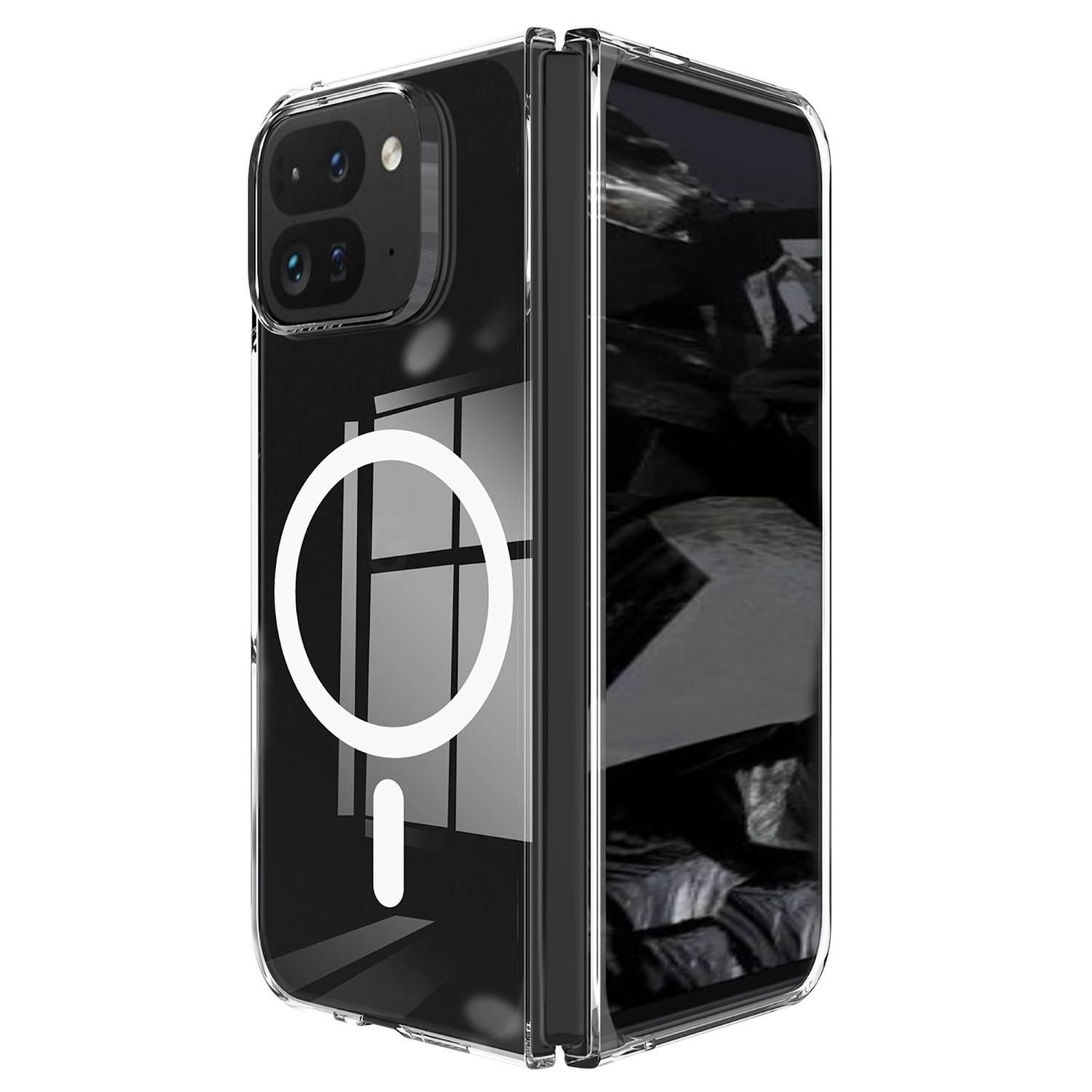 Wigento Handyhülle Für Google Pixel 10 Pro Fold Kunststoff MagSafe Hülle Case Transparent, Transparente PC MagSafe Hülle mit starker Magnetkraft