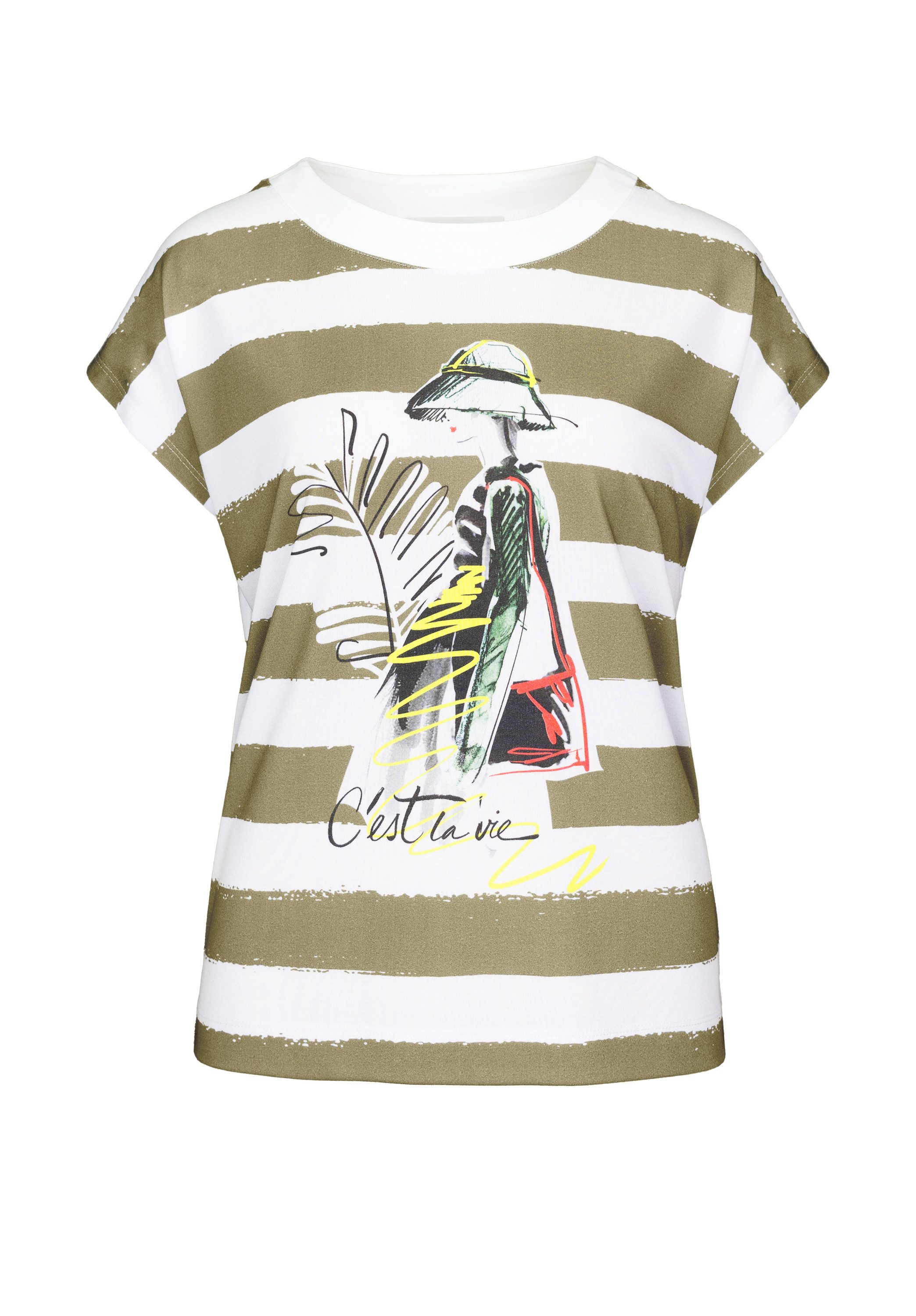 bianca Rundhalsshirt JULIE in modischem Streifen-Design mit Frontmotiv günstig online kaufen