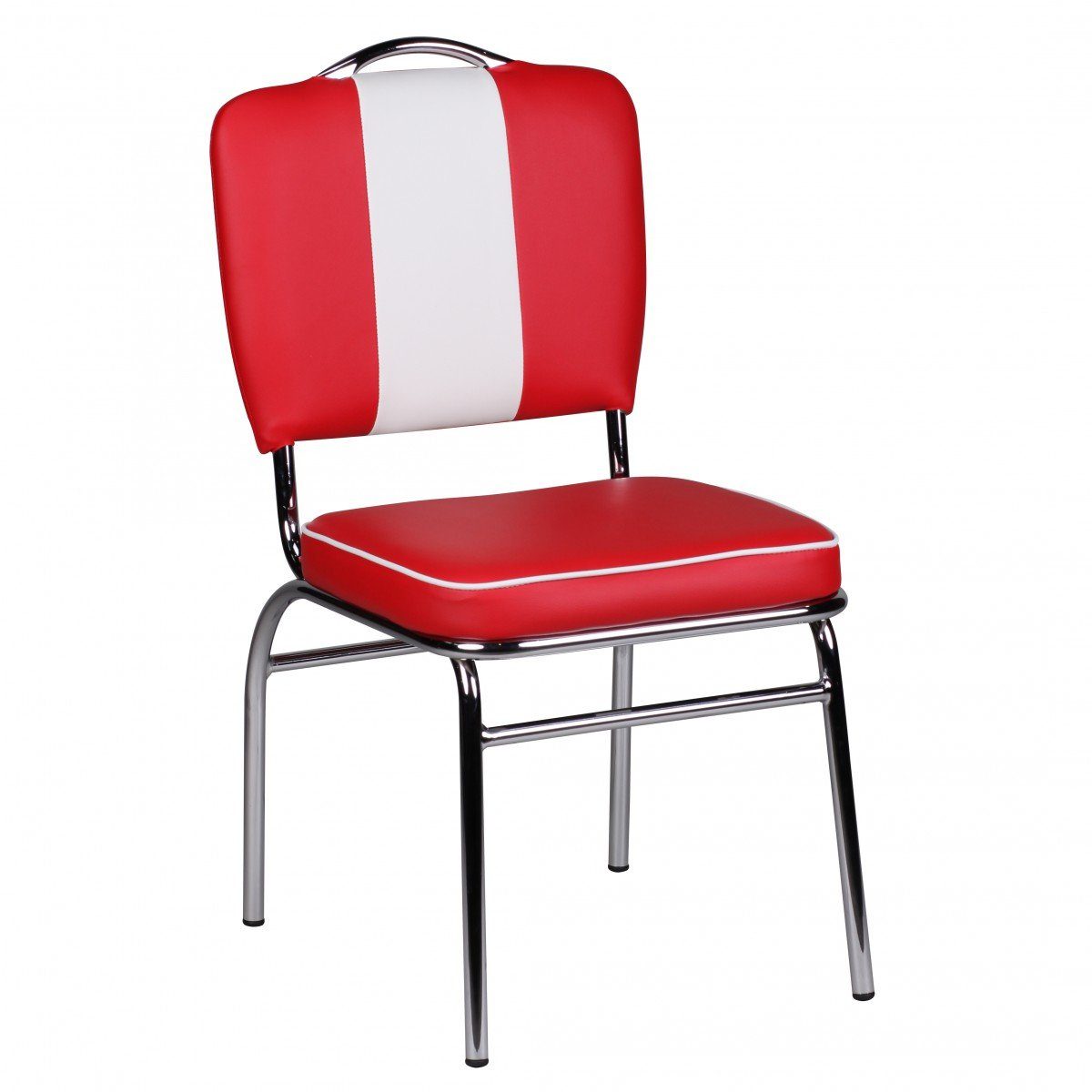 KADIMA DESIGN Esszimmerstuhl Retro Küchenstuhl - Bequemes Sitzen im 50er-Jahre Stil Rot | Rot, Weiß