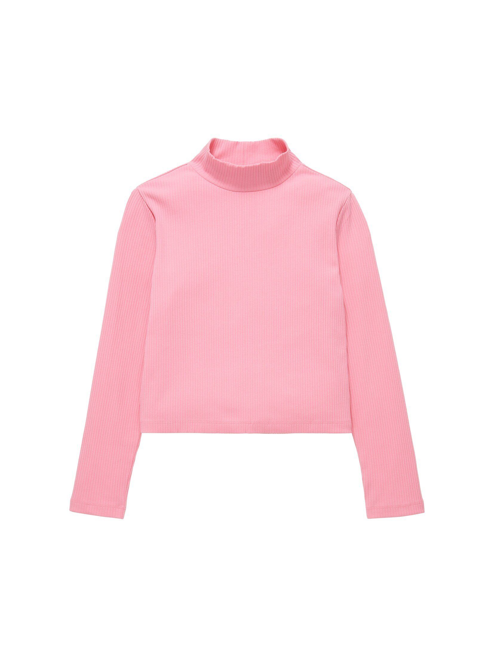 TOM TAILOR T-Shirt Cropped pink Langarmshirt Polyester sunrise recyceltem mit