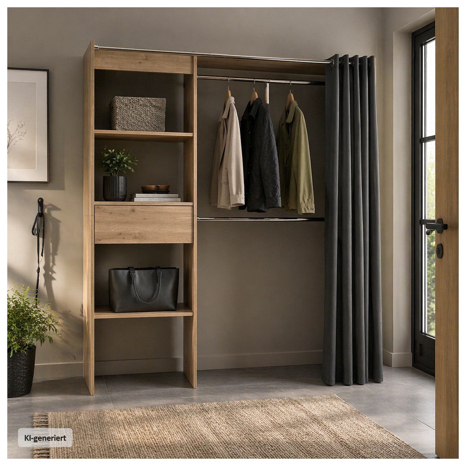 HTI-Living Garderobenständer Offene Garderobe mit Vorhang Artisaneiche, (Stück, 1 St., 1 Garderobe)