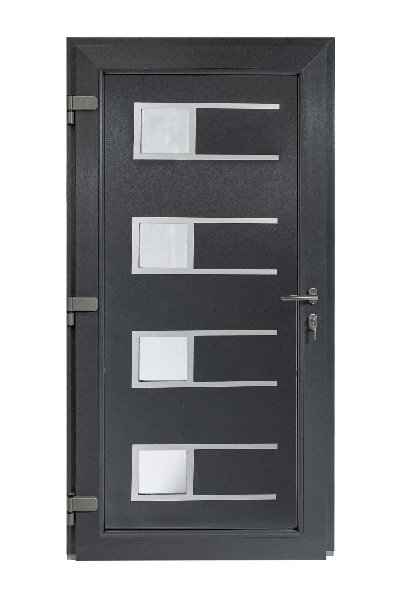 SN Deco Haustür Efraim mit Edelstahlstoßgriff/Türknopf, 980x2000 mm, Thermisch getrennte Alu-Bodenschwelle sowie Wetterschenkel