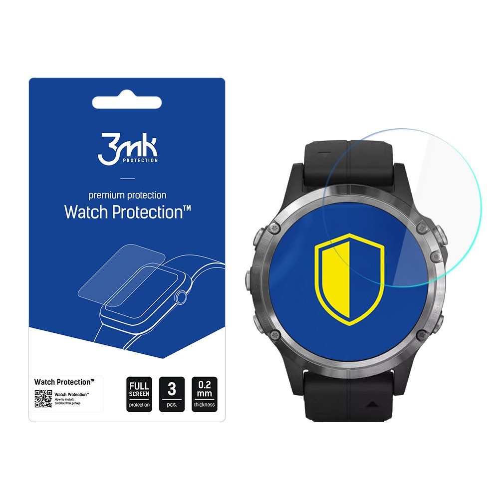 3MK Displayschutzglas Smartwatch Schutzglas Kratzschutz für Garmin Fenix 5 Plus, Spar-Set, 3 Stück, Hybridglas, 0,2 mm dünn, randloser Schutz, 3 Stück