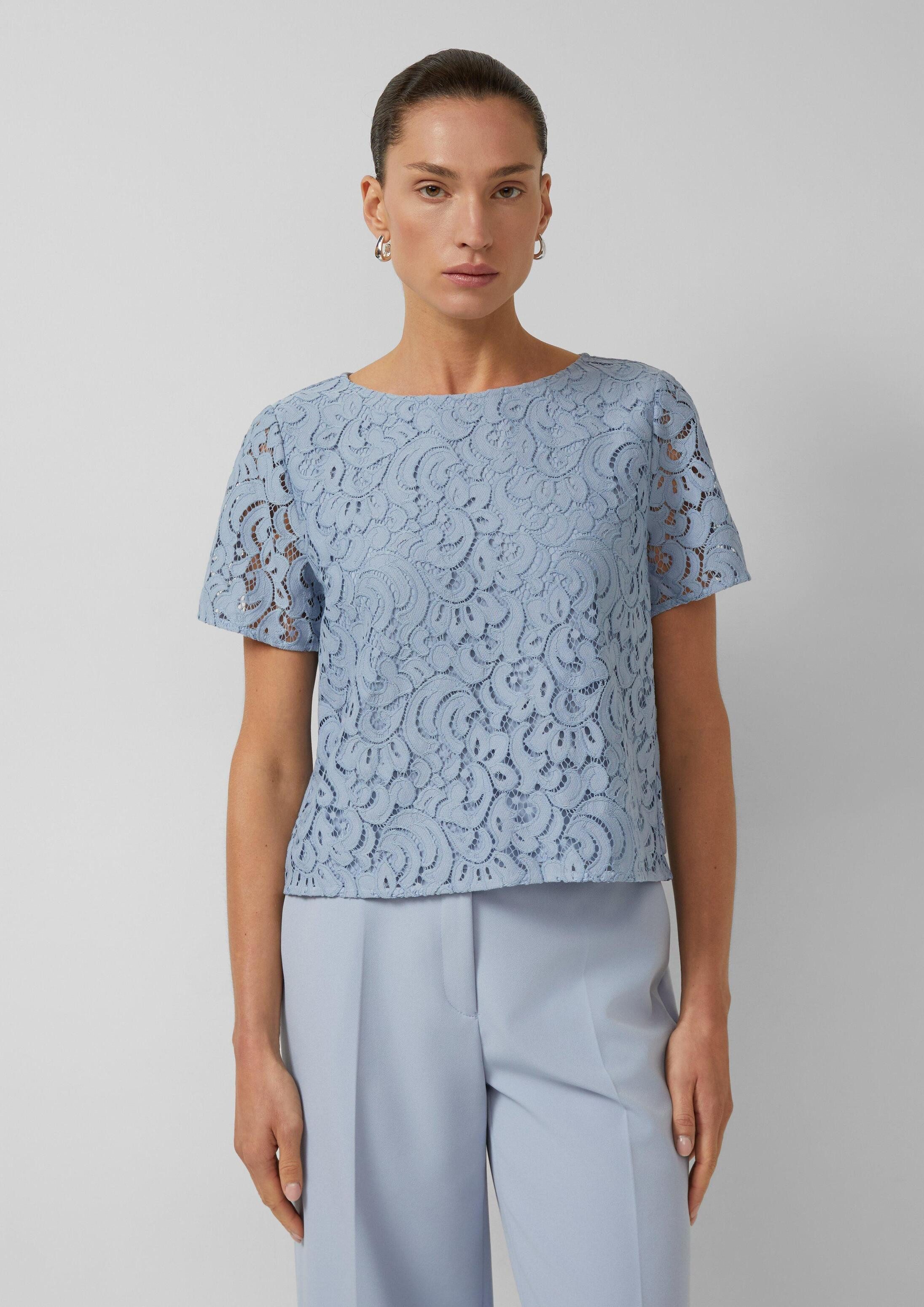 s.Oliver Kurzarmbluse Bluse Spitzen-Shirt mit Viskosefutter