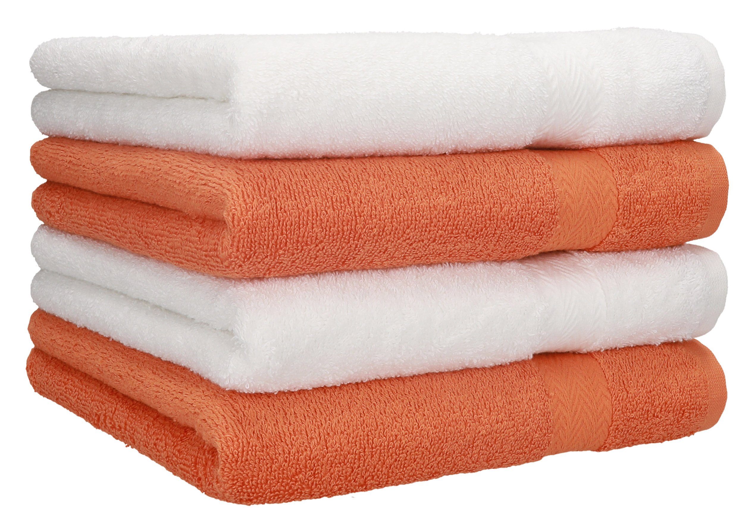 Betz Handtücher 4 Stück Handtücher Premium 4 Handtücher Farbe weiß und orange, 100% Baumwolle