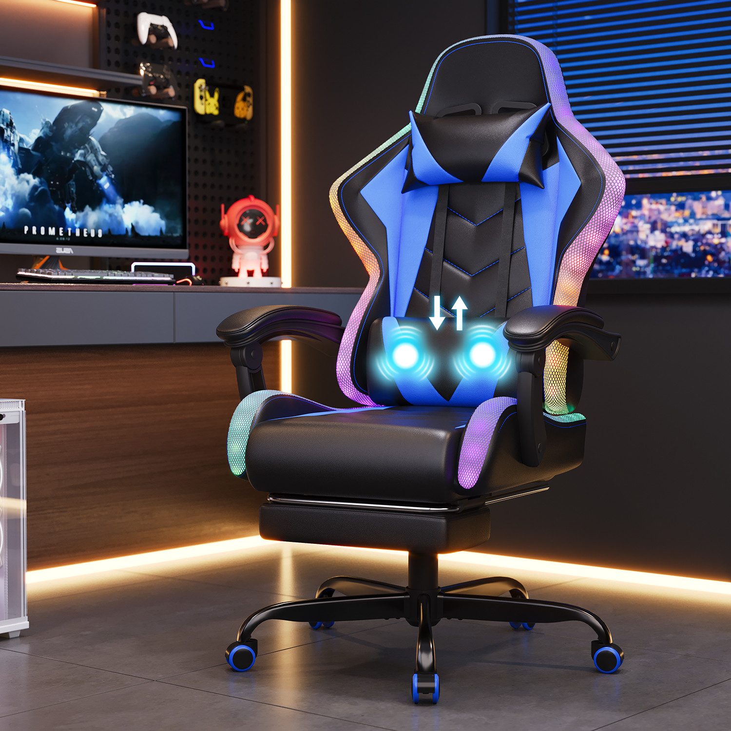 HOMALL Gaming-Stuhl LED Gaming Chair,Massage,Bürostuhl,Gaming Stuhl günstig online kaufen