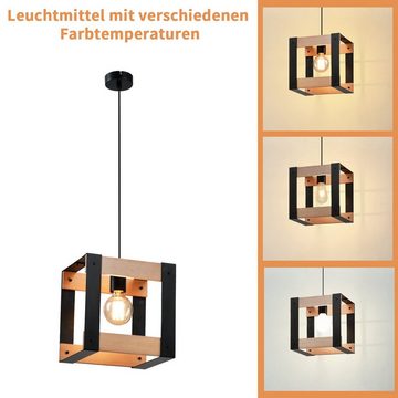 Nettlife Pendelleuchte Holz Vintage E27 Schwarz 1/5 Flammig Esstisch Metal Pendellampe, Höhenverstellbar, LED wechselbar, für Esszimmer Küche Wohnzimmer
