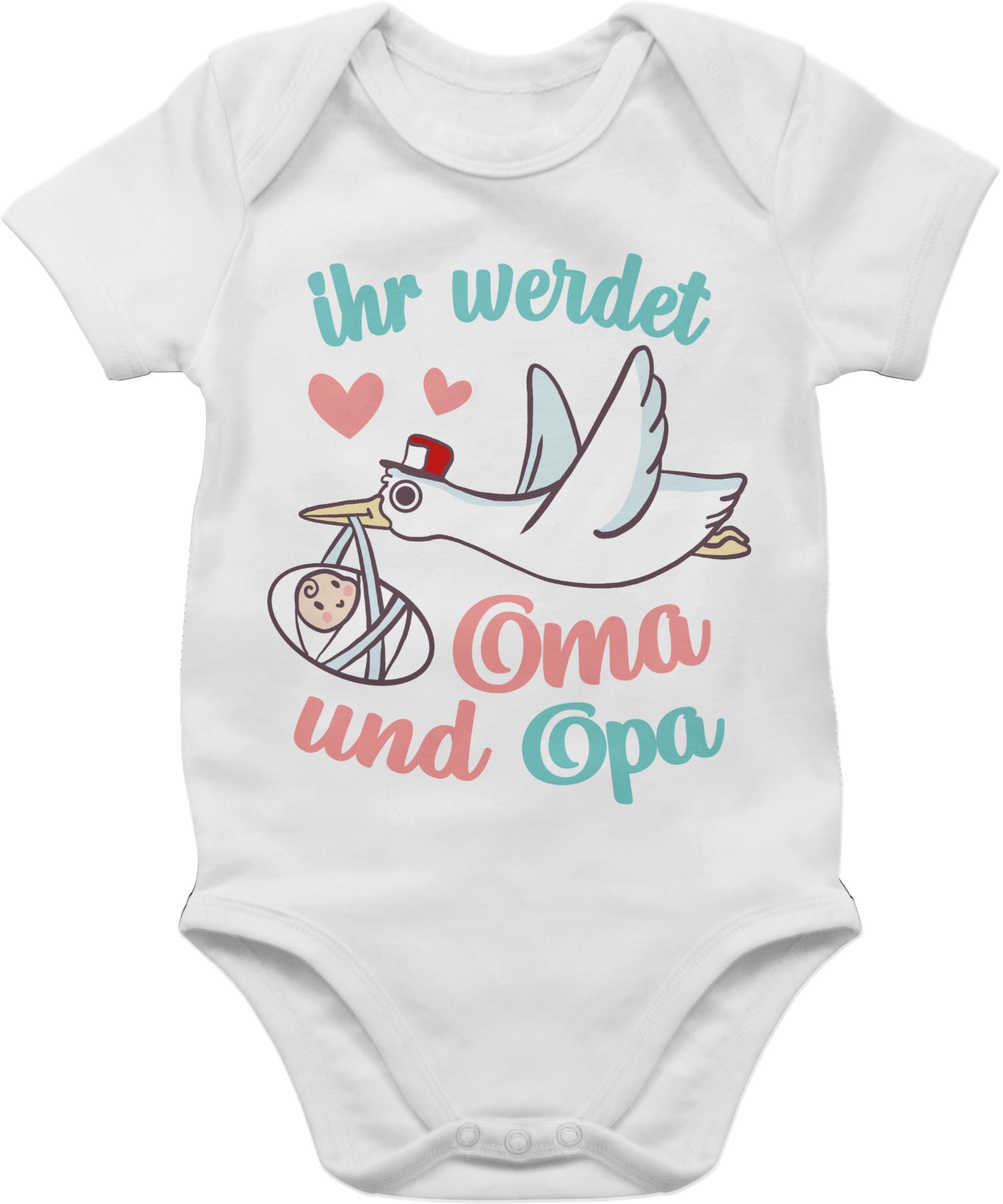 Shirtracer Shirtbody »Ihr werdet Oma und Opa - Storch - Geburt Geschenke  für Baby - Baby Body Kurzarm« baby body weiß kurzarm - idee schwangerschaft  verkünden - opa enkel