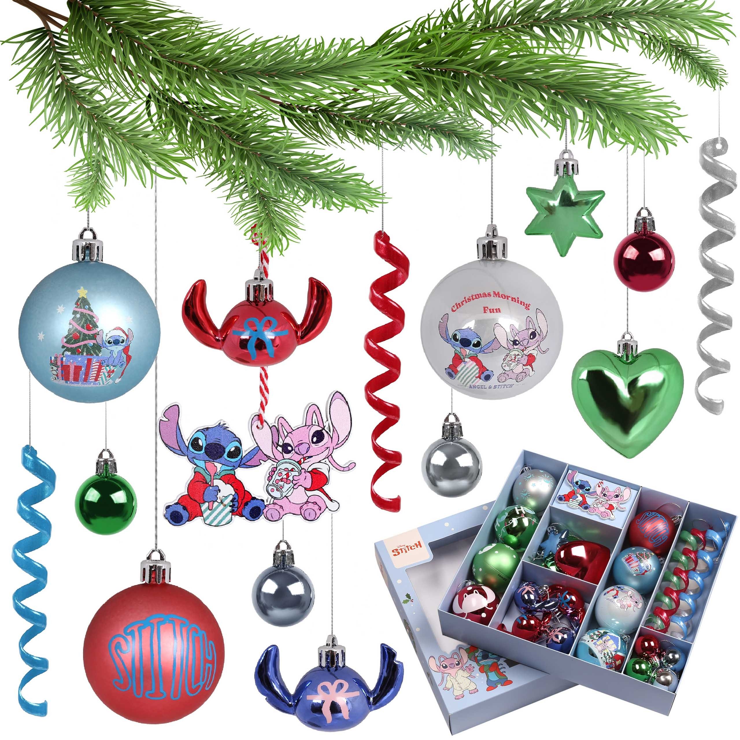 Disney Weihnachtsbaumkugel Disney Stitch Angel Christbaumkugeln, Kunststoffdekorationen, 25 Stück