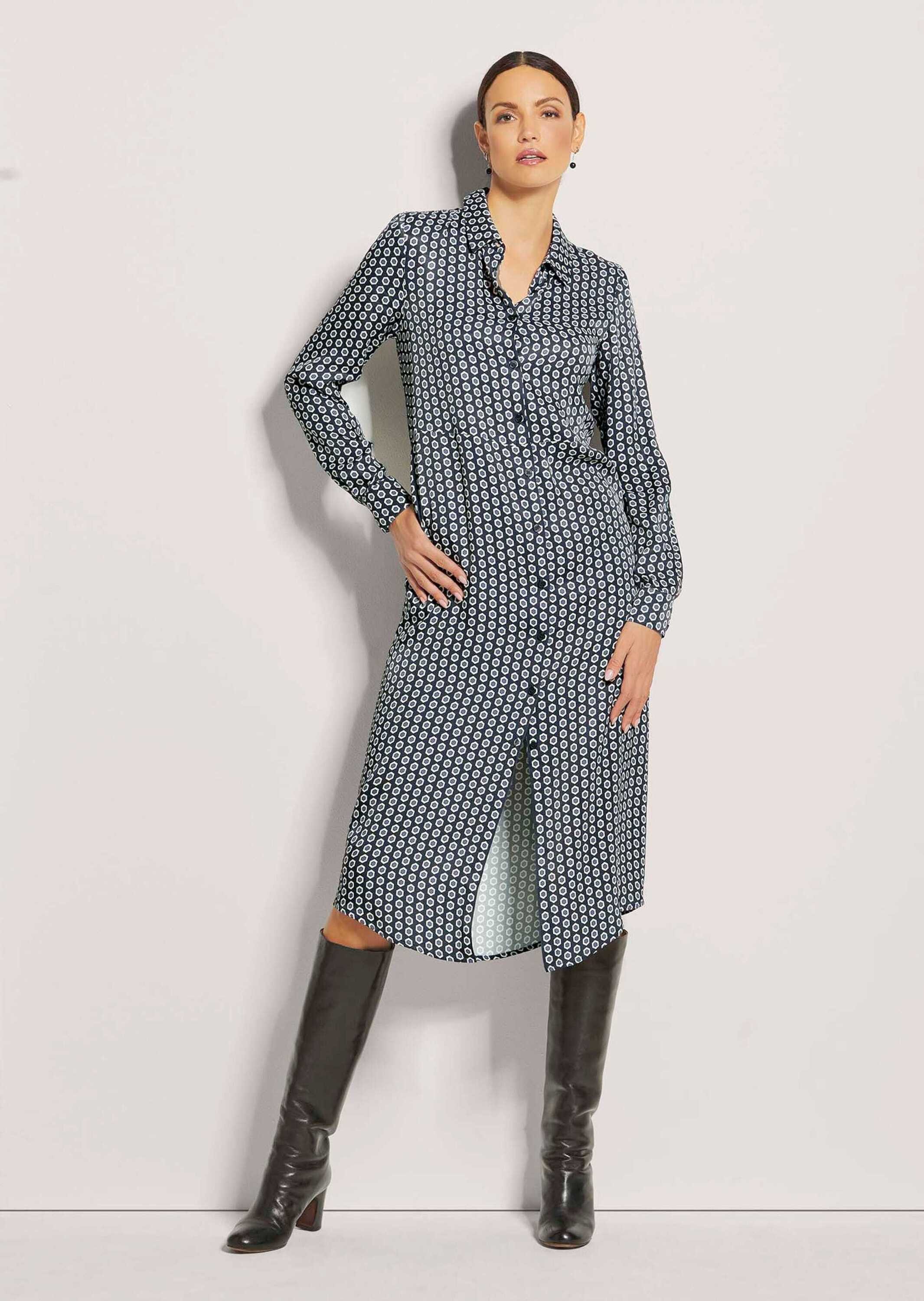 Maxikleid Hemdblusenkleid in bedruckter Satin-Qualität