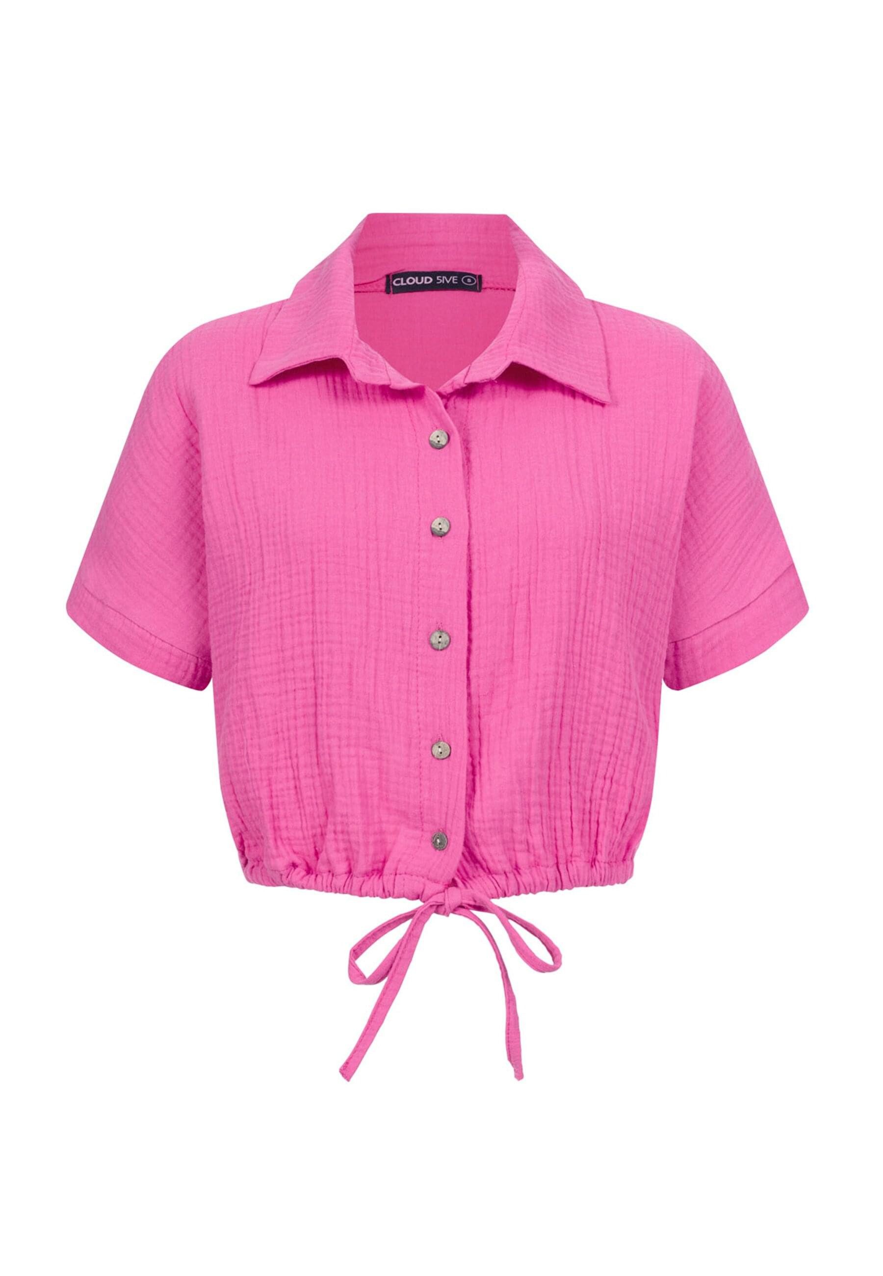 Klassische Bluse CLOUD 5IVE Cropped Baumwoll Bluse mit Knopfleiste & Tunnelzug