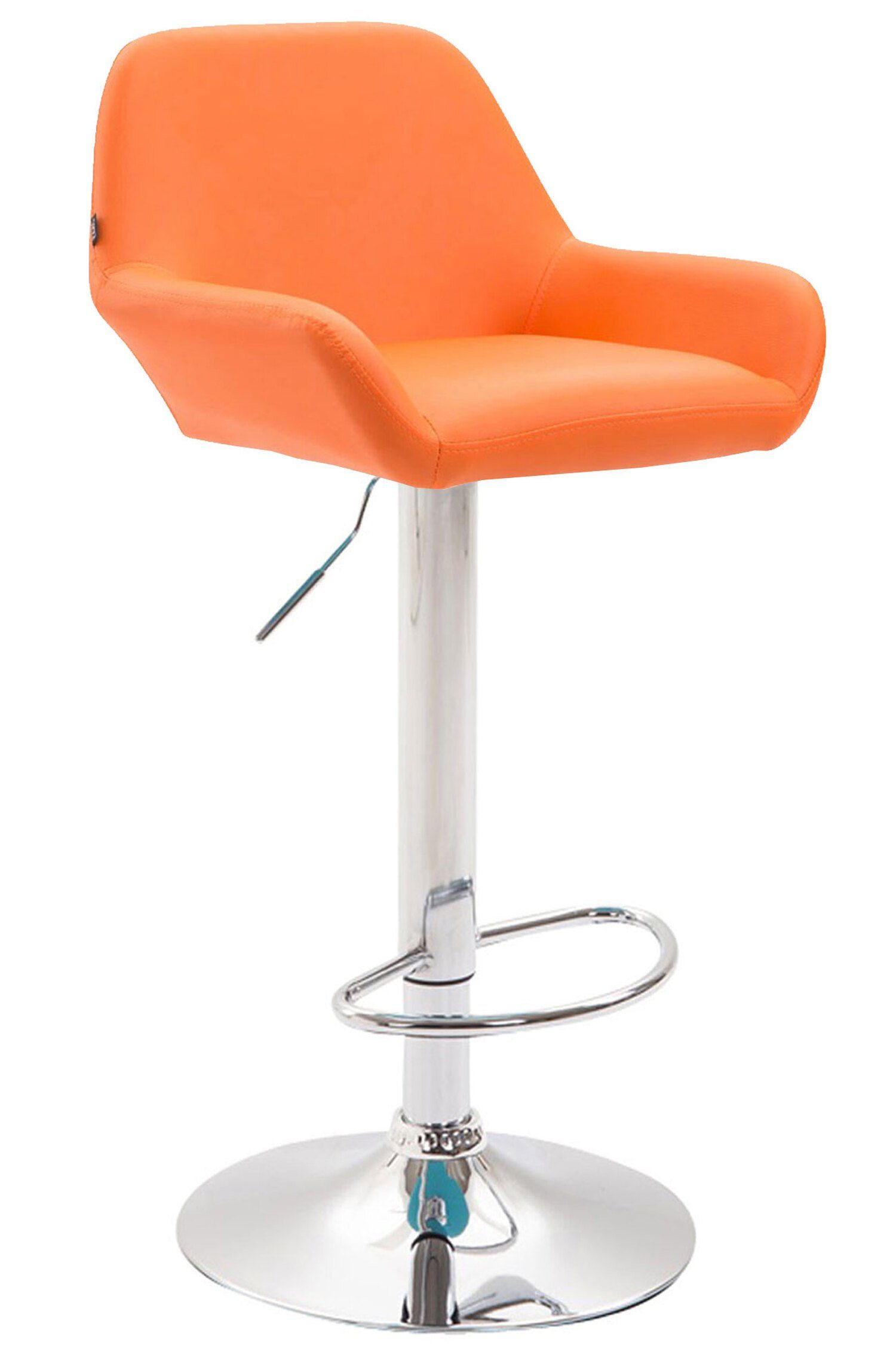 TPFLiving Barhocker Bragnum mit bequemer Rückenlehne und angenehmer Fußstütze (Barstuhl Hocker für Theke & Küche - Sitzfläche 360° drehbar), Gestell Metall mit Chromoptik - Sitzfläche: Kunstleder Orange