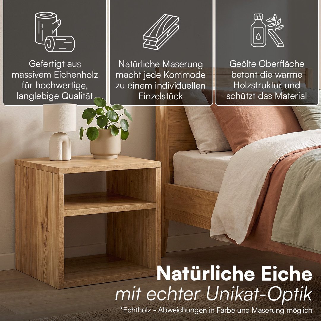 skølm Nachtschrank Floki aus Eiche Massivholz Nachtschrank mit Ablage, 40x40x40 cm