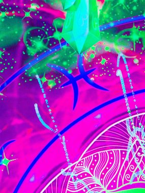 PSYWORK Poster PSYWORK Schwarzlicht Stoffposter Neon "Zodiac Signs Aqua", 0,75x0,75m, UV-aktiv, leuchtet unter Schwarzlicht