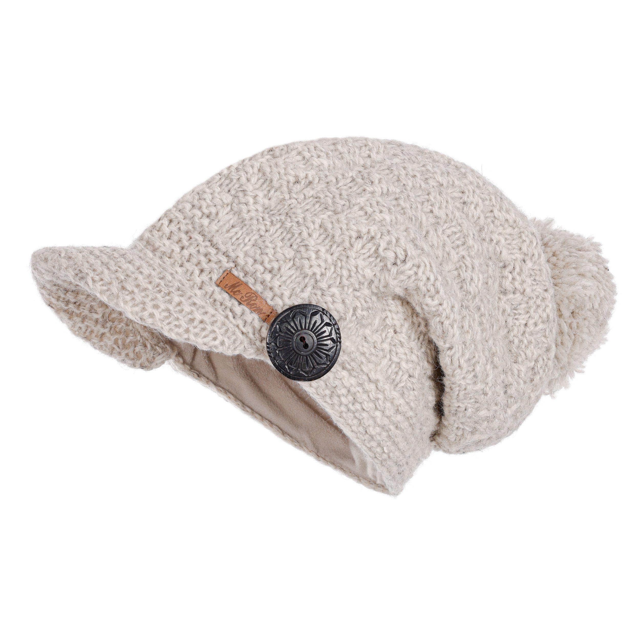 McRon Strickmütze Wollmütze Modell Mika mit Fleece gefüttert Naturhellgrau | Strickmützen