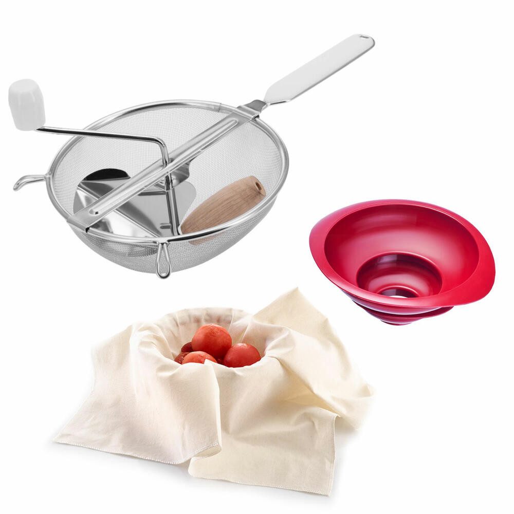 WESTMARK Passiersieb 3tlg.: Passiersieb (20 cm) + Trichter-Set (2tlg) + Seih-/Passiertuc, PP, Baumwolle, ABS, Edelstahl