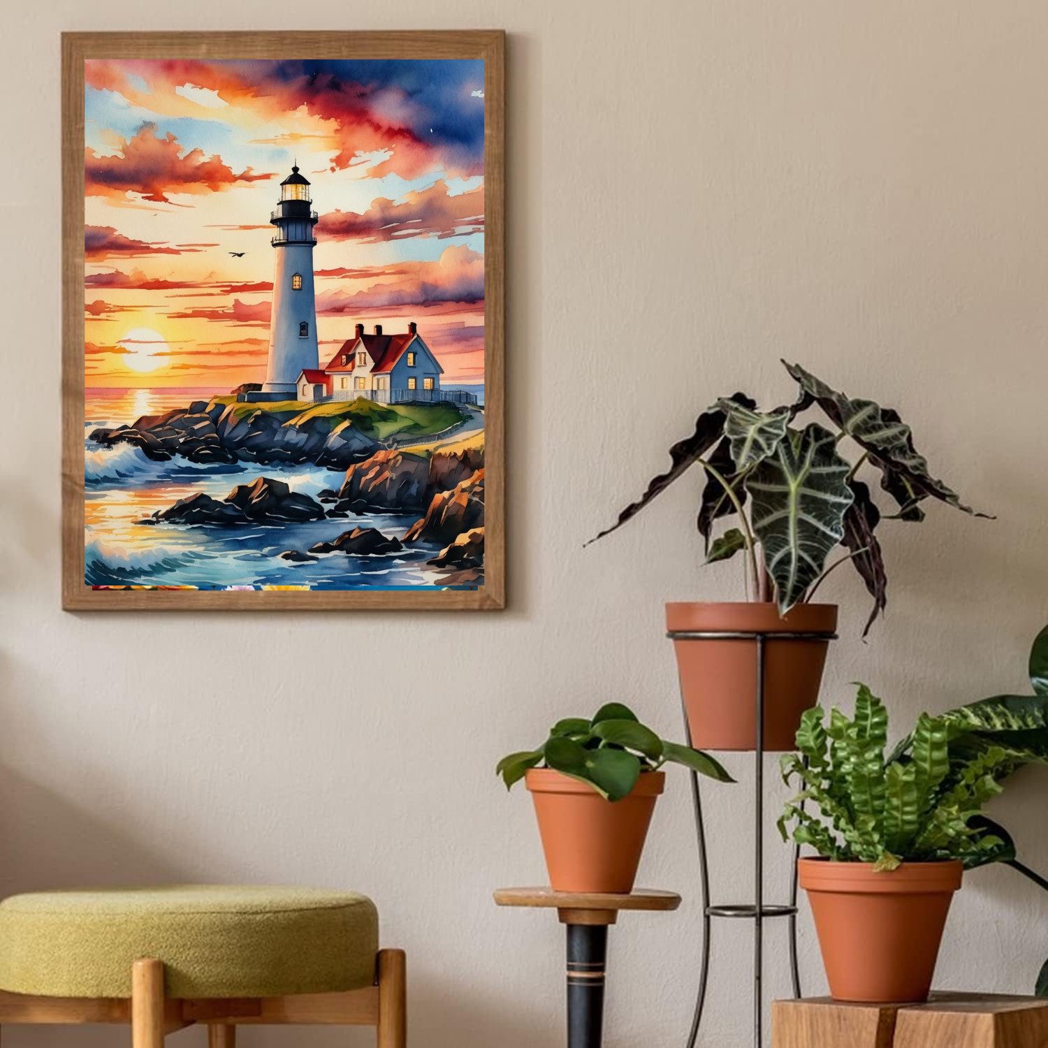 Rötting Design Malen nach Zahlen Diamond Painting Set 5D DIY Motiv Leuchtturm bei Dämmerung (Komplett-Set), Diamond Painting Vollbild, Lieferung enthält alle Utensilien