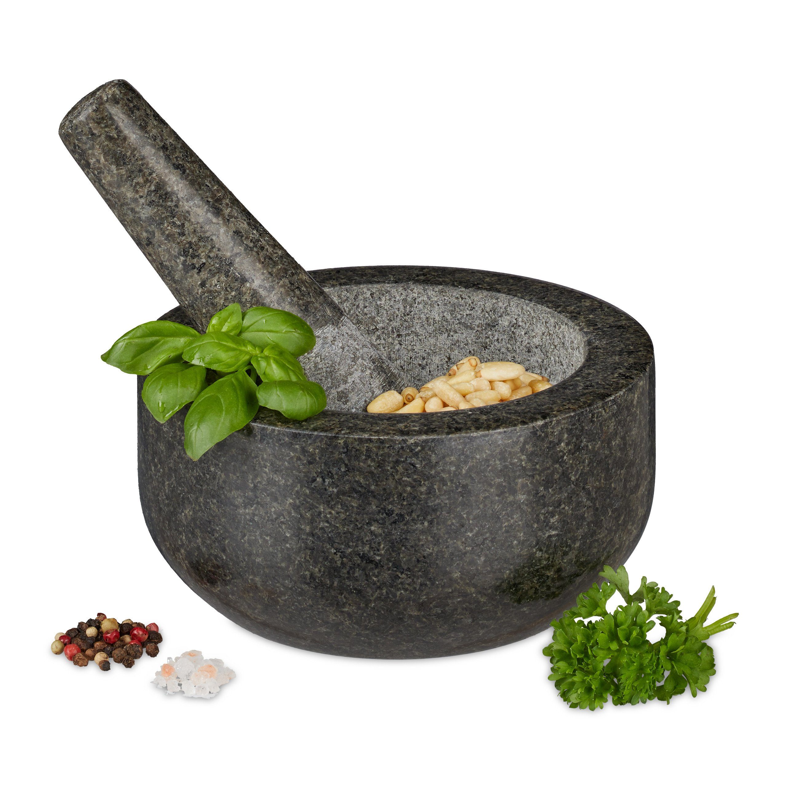 relaxdays Mörser Granit Mörser mit Stößel 16 cm, (2-tlg)