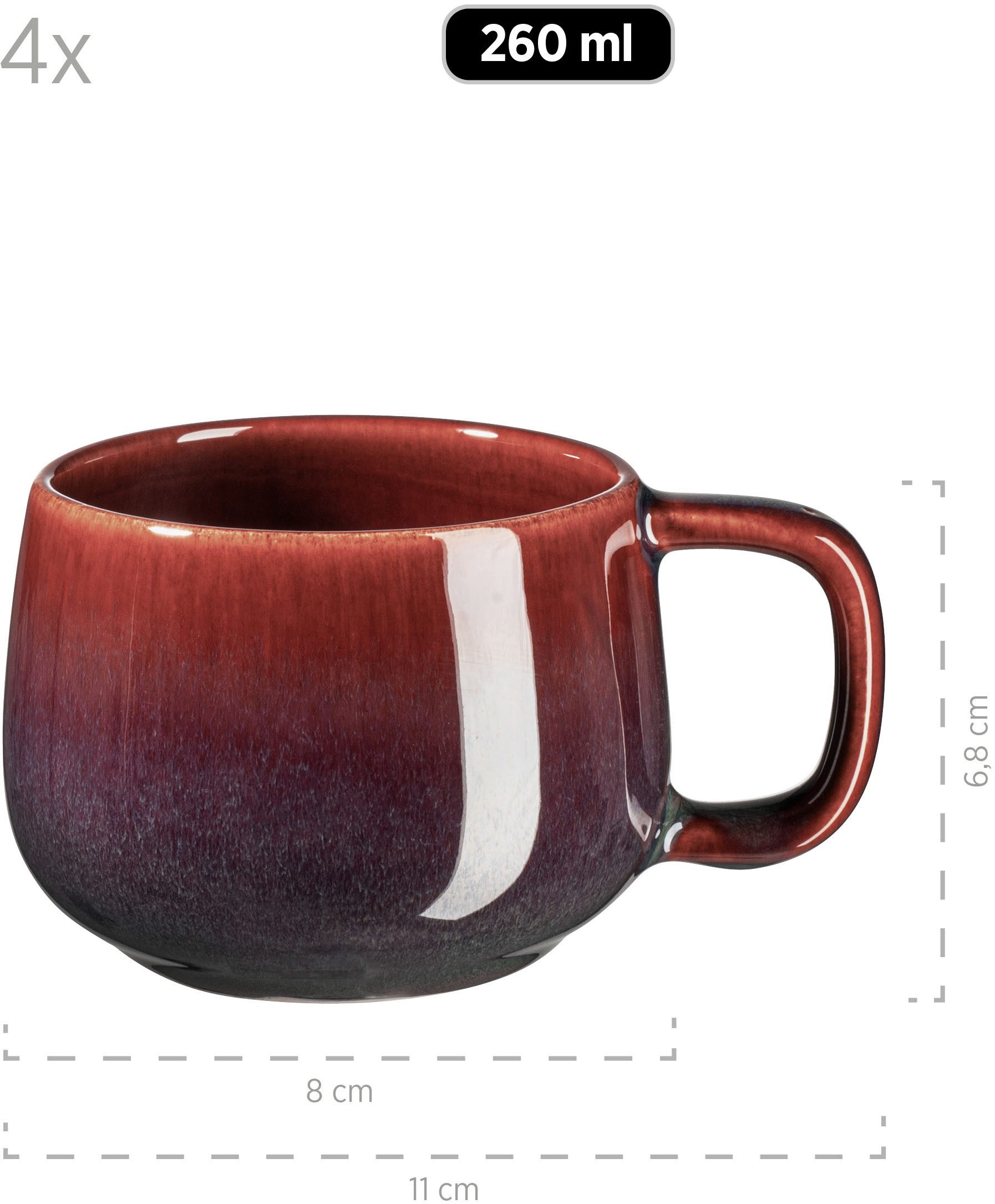 MÄSER Kaffeeservice ELINA UNO, aus Steinzeug (12-tlg), 4 Personen, Steinzeug, Geschirr-Set, Service