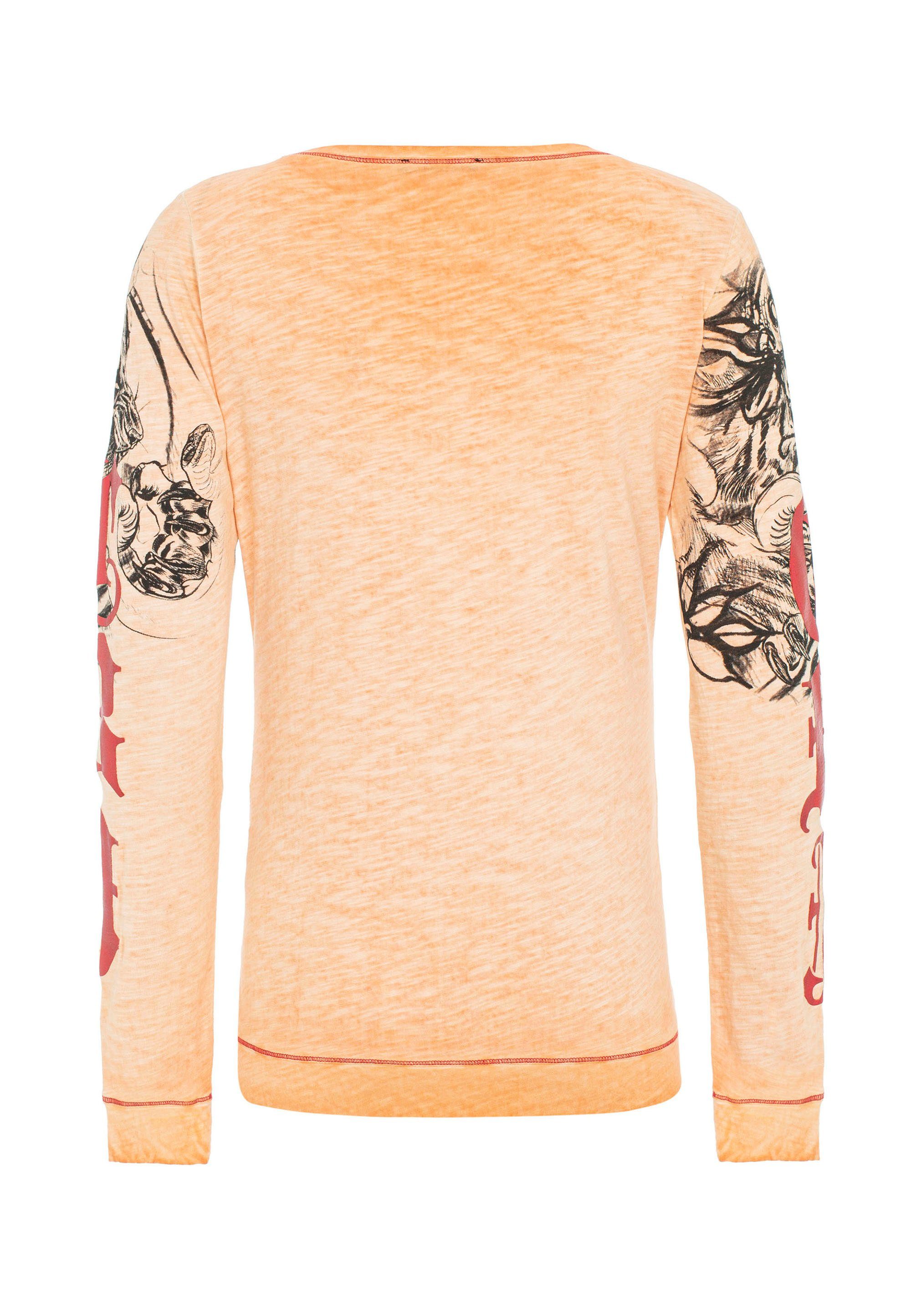 Cipo & Baxx mit Langarmshirt orange-schwarz Markenprint coolem