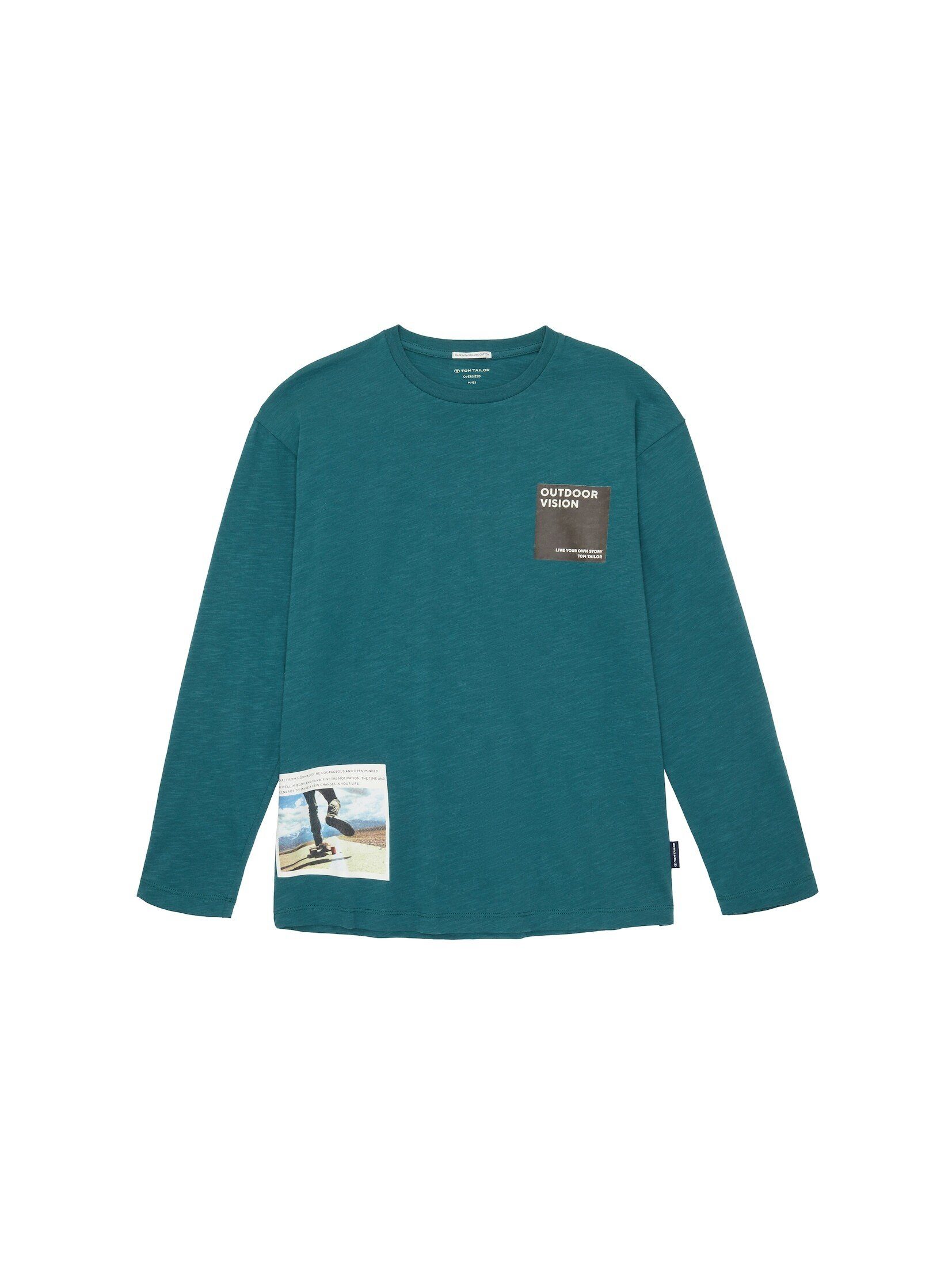 TOM TAILOR T-Shirt Oversize Langarmshirt mit Print Jasper Green