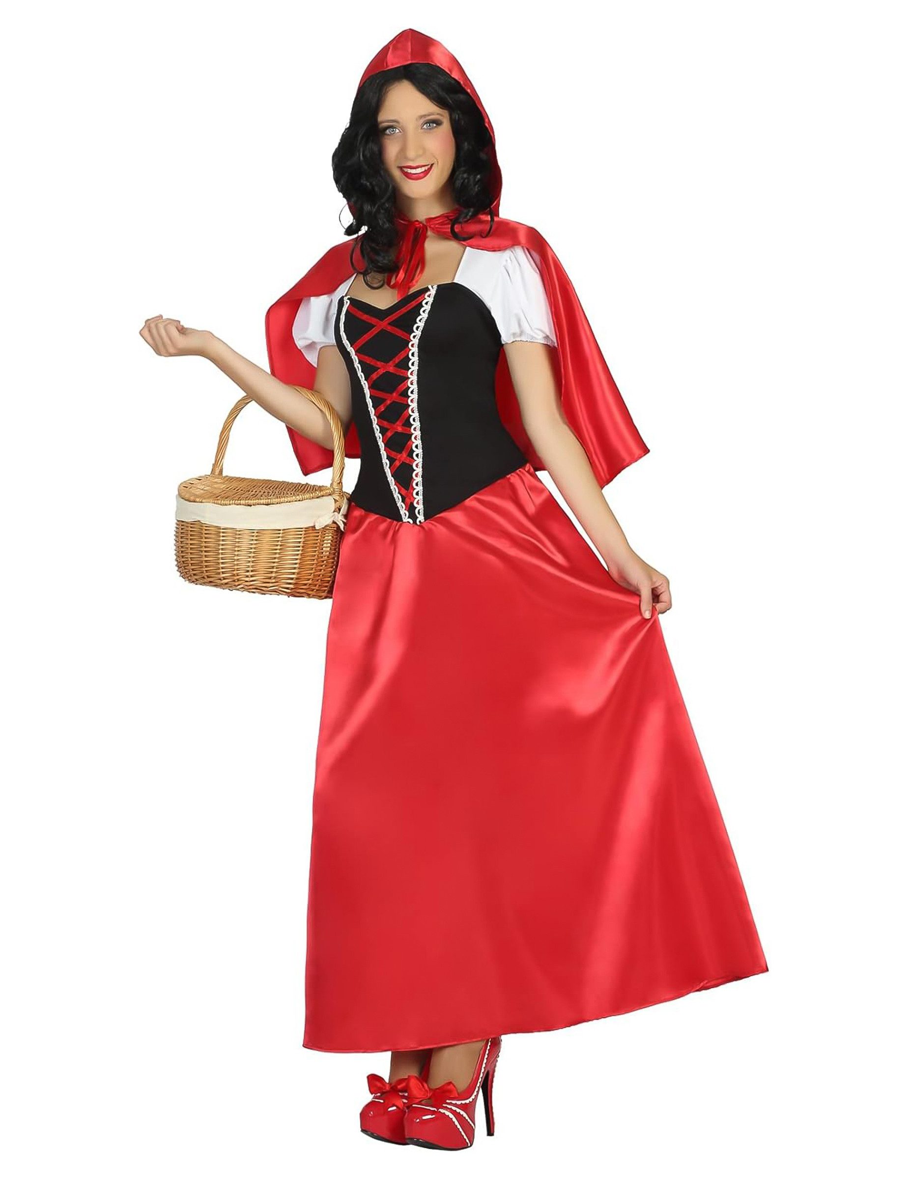 atosa Kostüm Elegantes Rotkäppchen Kleid Damen Kostüm rot-schwarz-weiss
