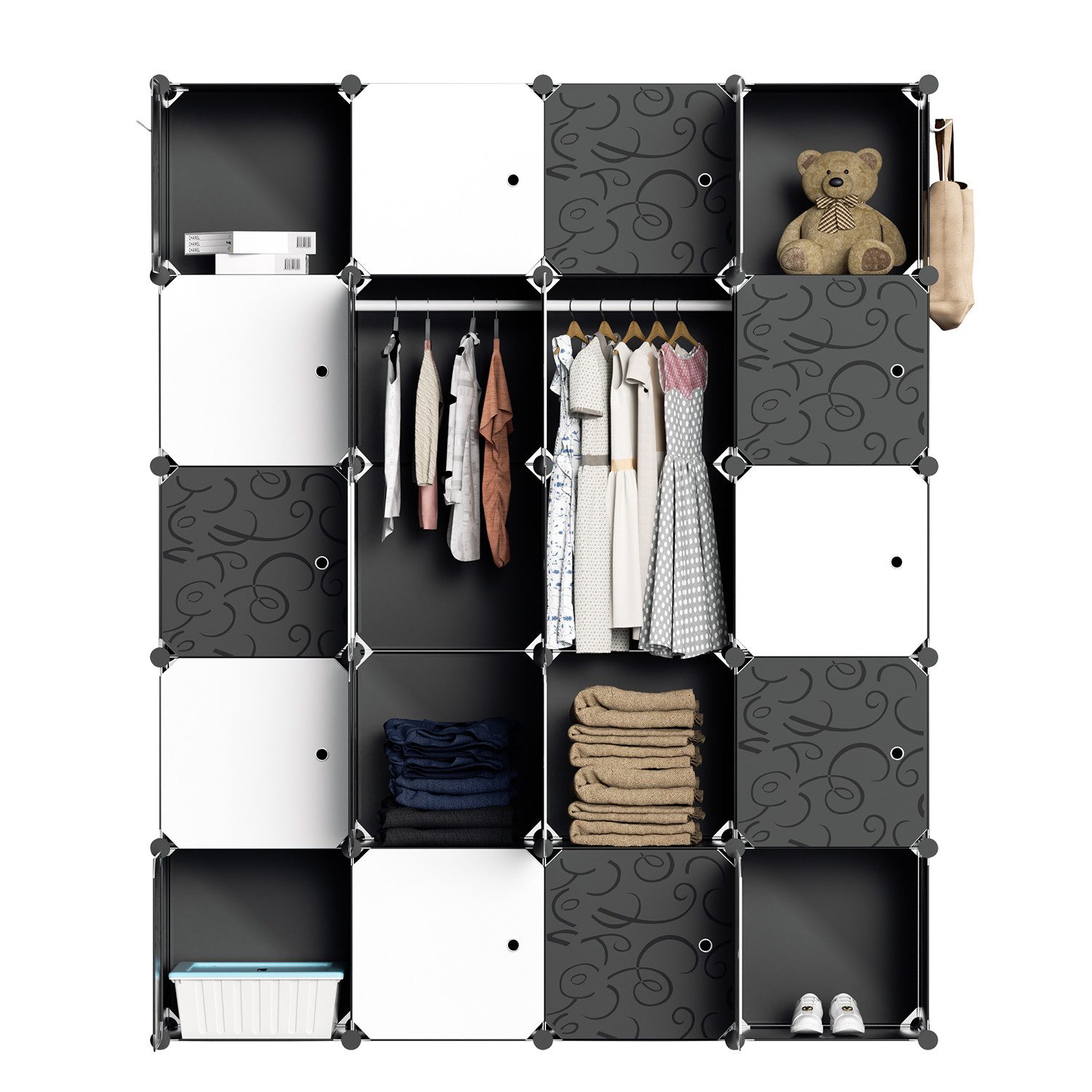 Clanmacy Kleiderschrank DIY Kombischrank Tragbarer Regalsystem günstig online kaufen