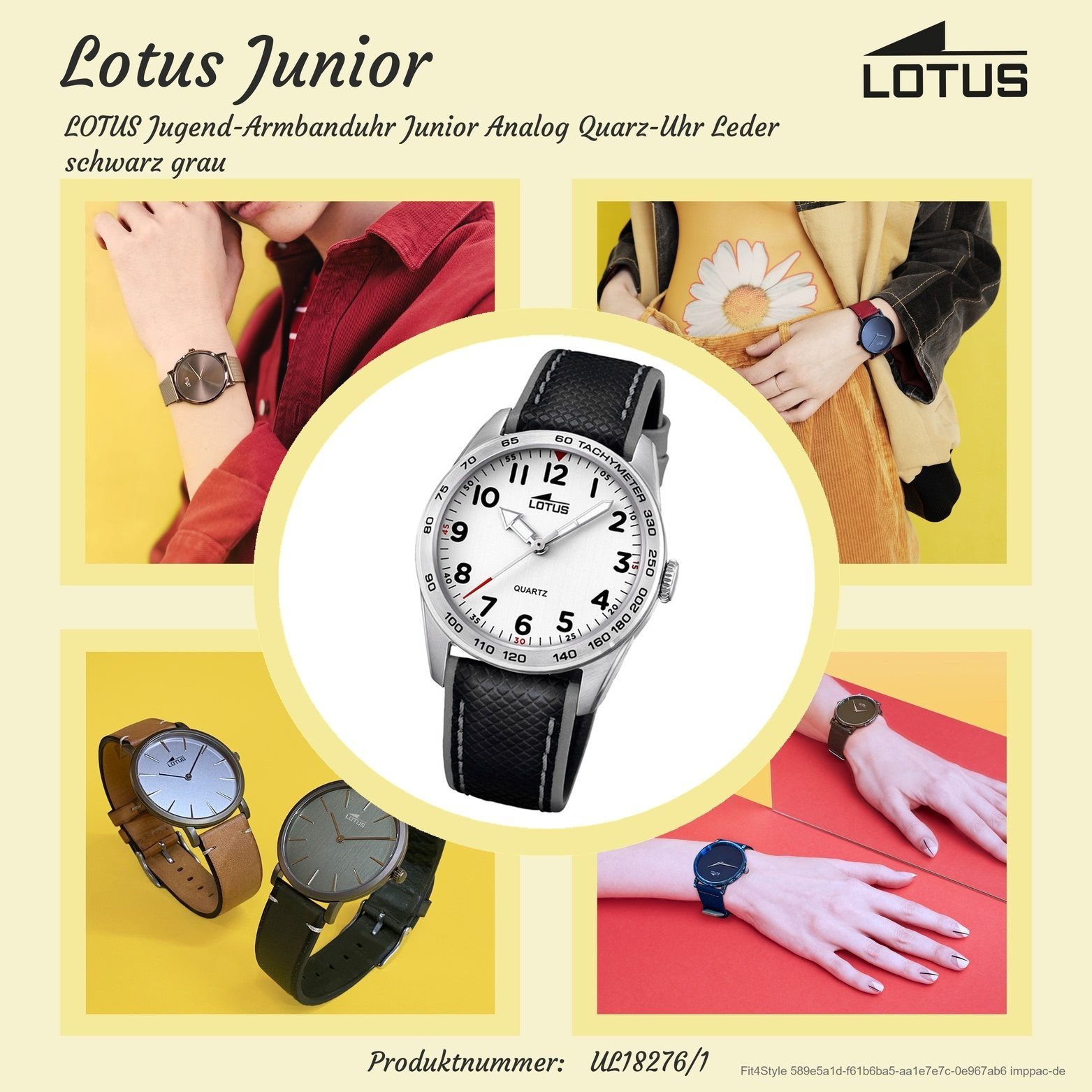 (ca. rundes Lotus mit Elegant Lederarmband, Quarzuhr mittel Lotus Gehäuse, L18276/1, Uhr 33mm), Jugenduhr Jugend Leder